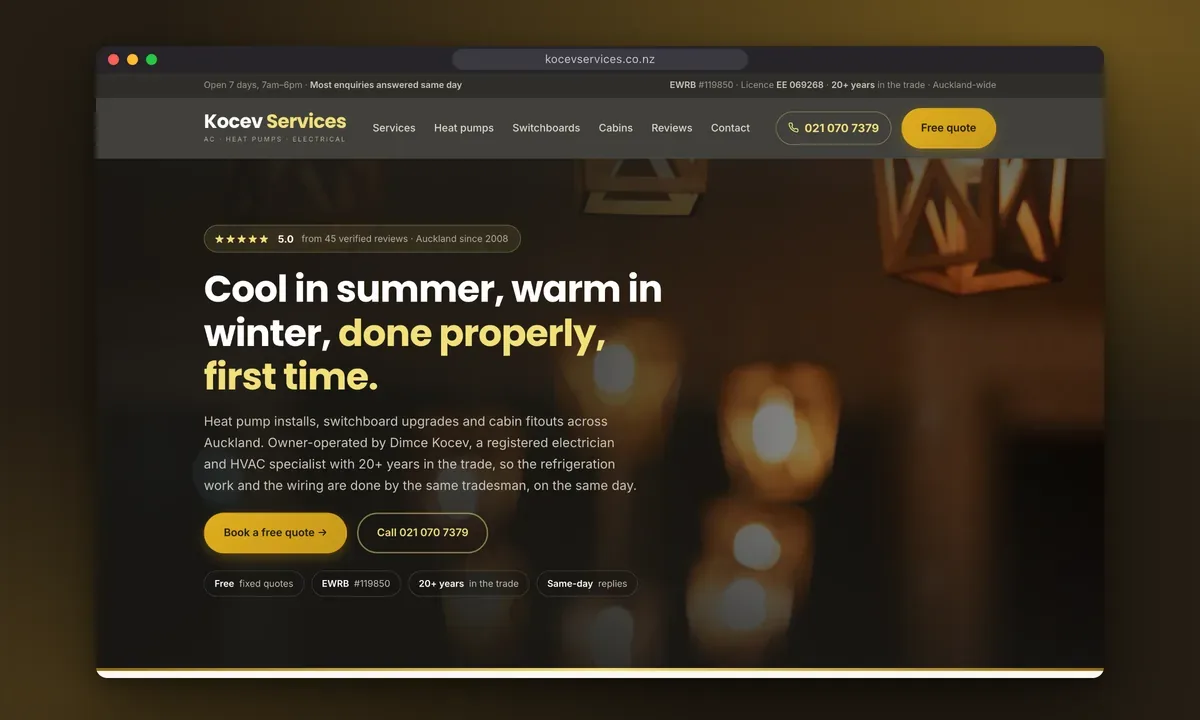 Kocev Services: a trades website built for Google Ads