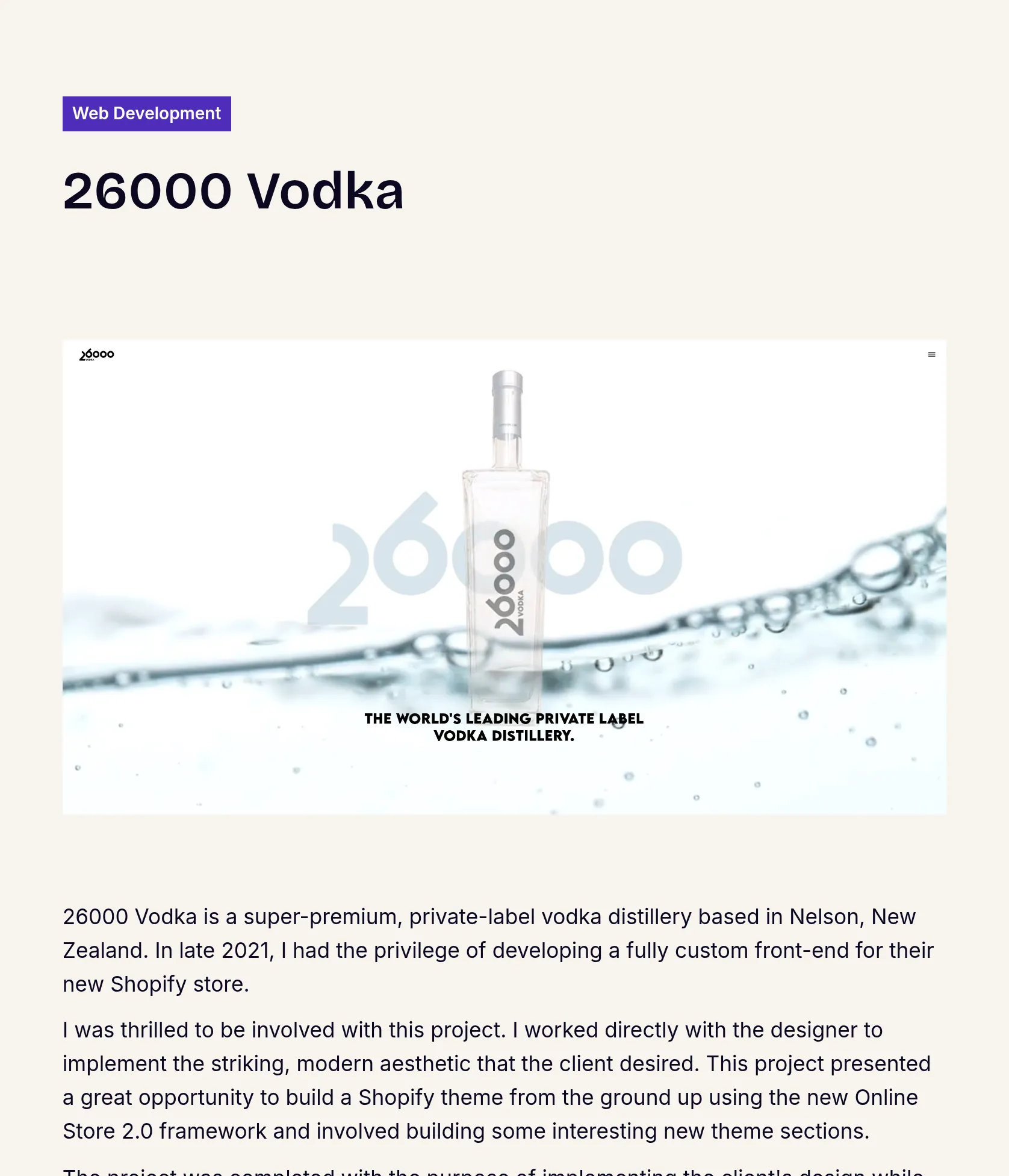 Custom Shopify Theme Development for 26000 Vodka