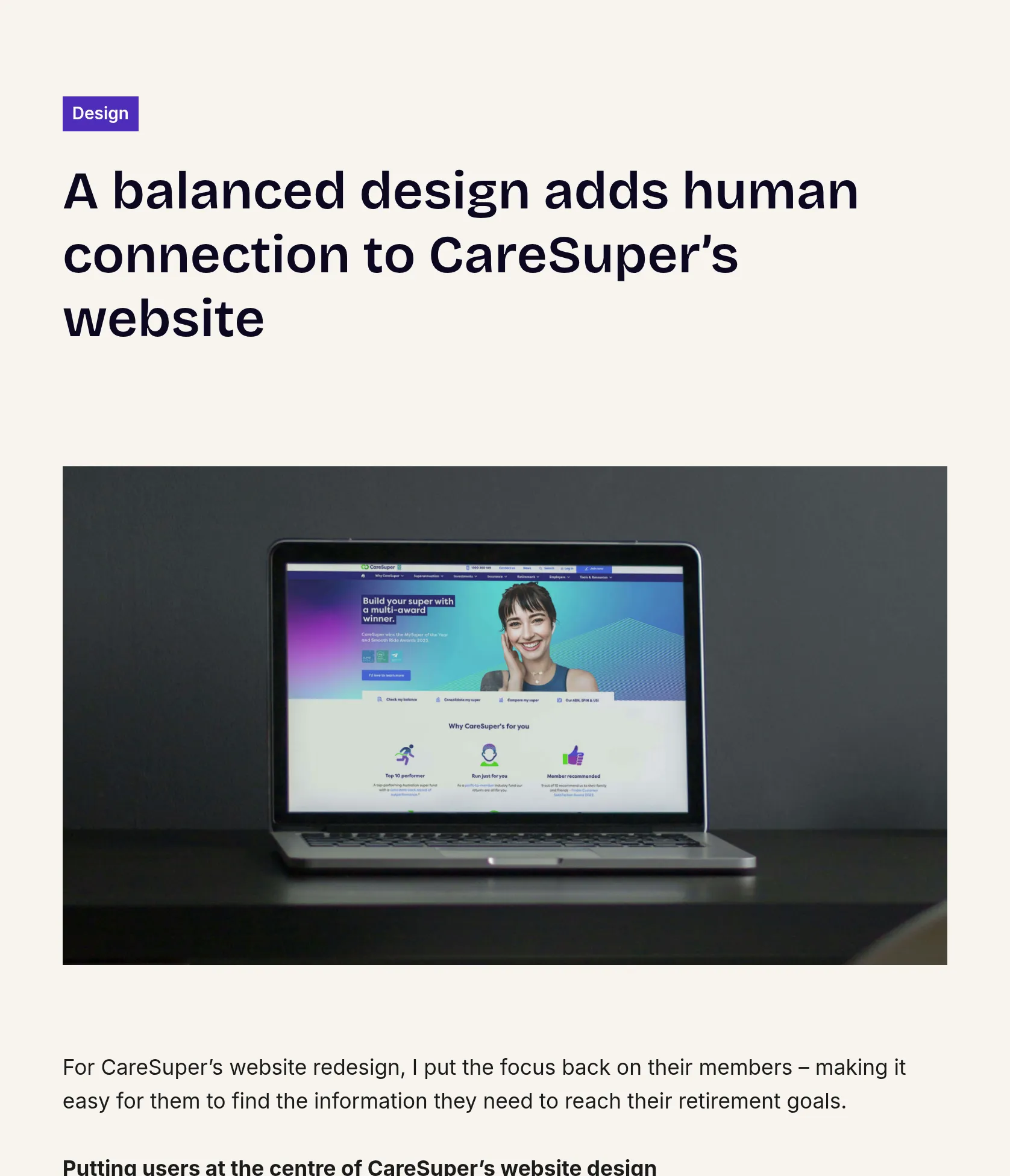 CareSuper Website Redesign Focused on User Experience