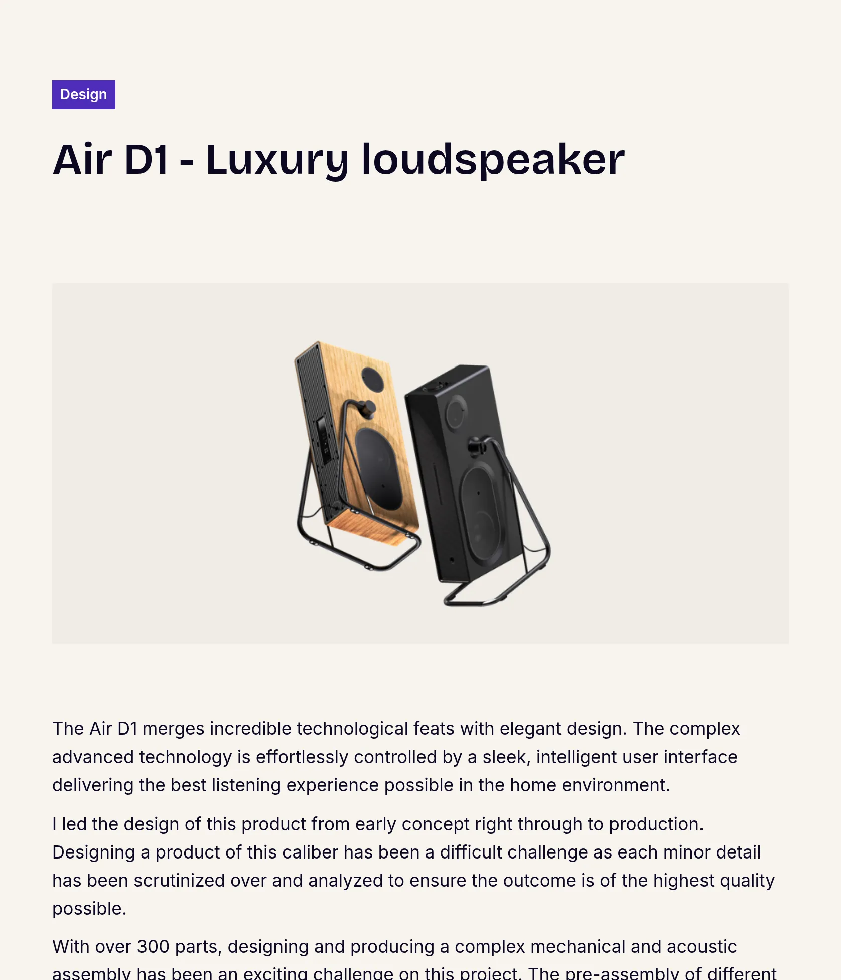 End-to-end Industrial Design for Orbitsound's luxury loudspeaker - Air D1