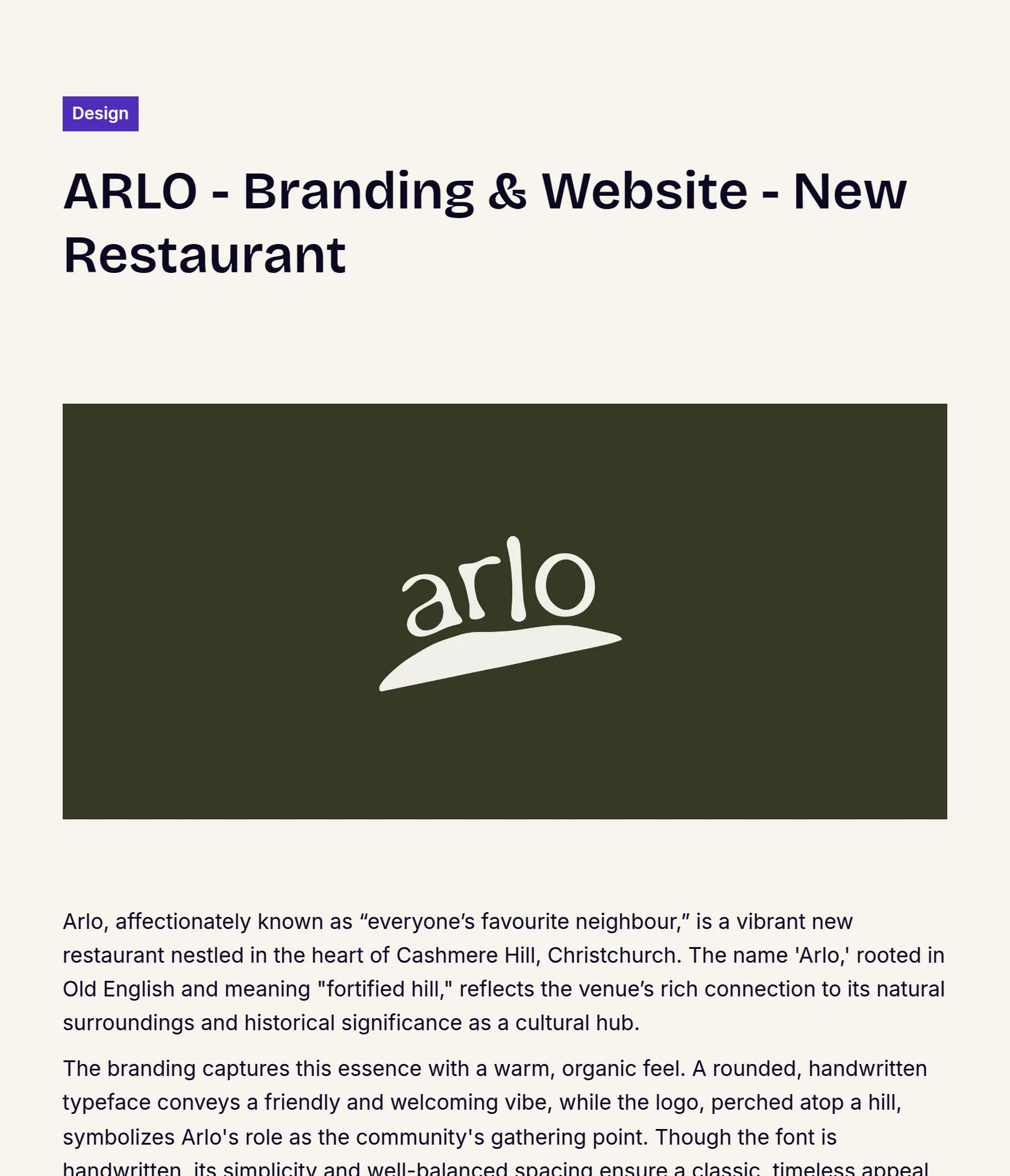Brand Identity for Arlo Restaurant, Cashmere Hill