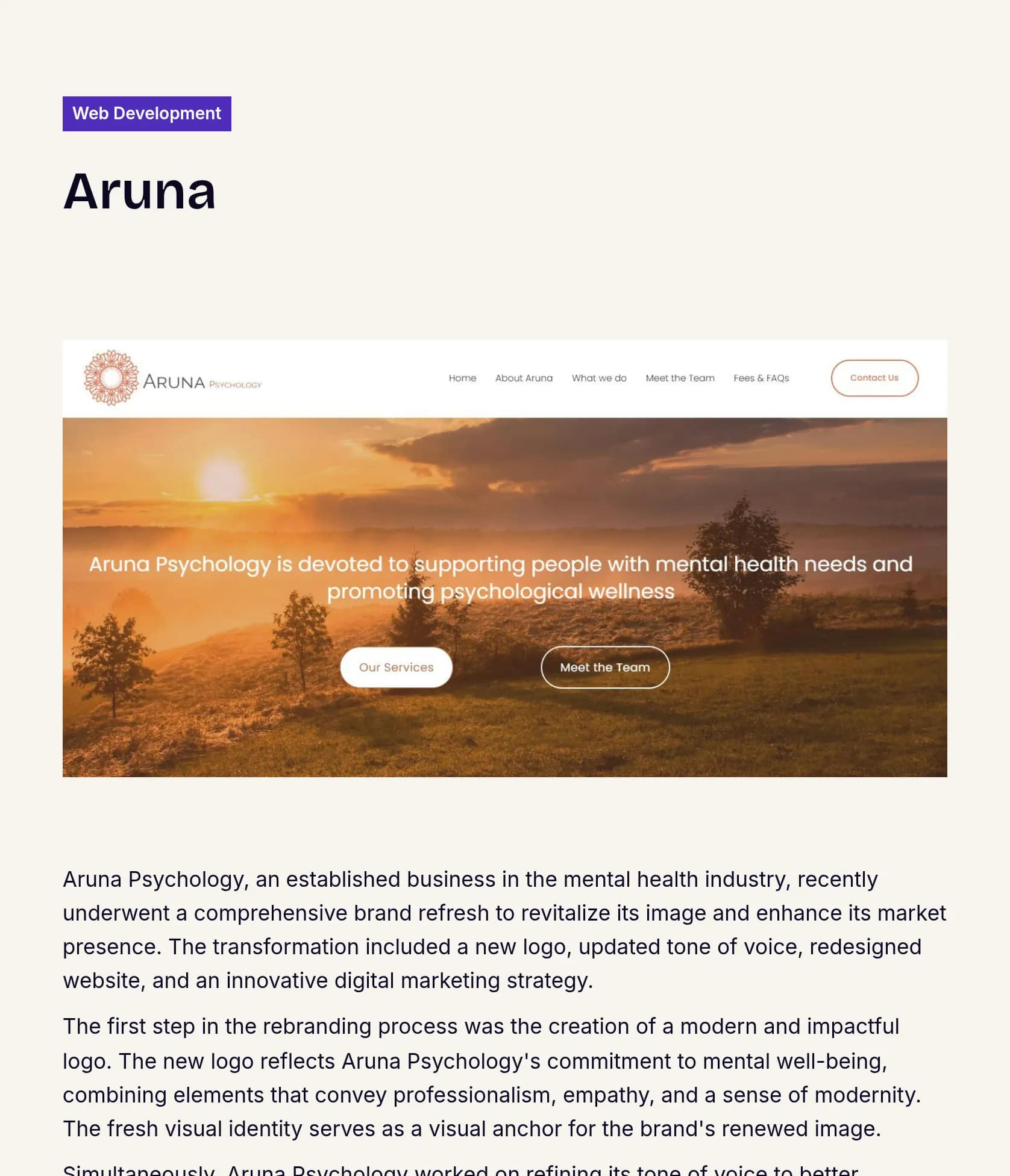 Comprehensive Rebranding and Digital Marketing for Aruna Psychology