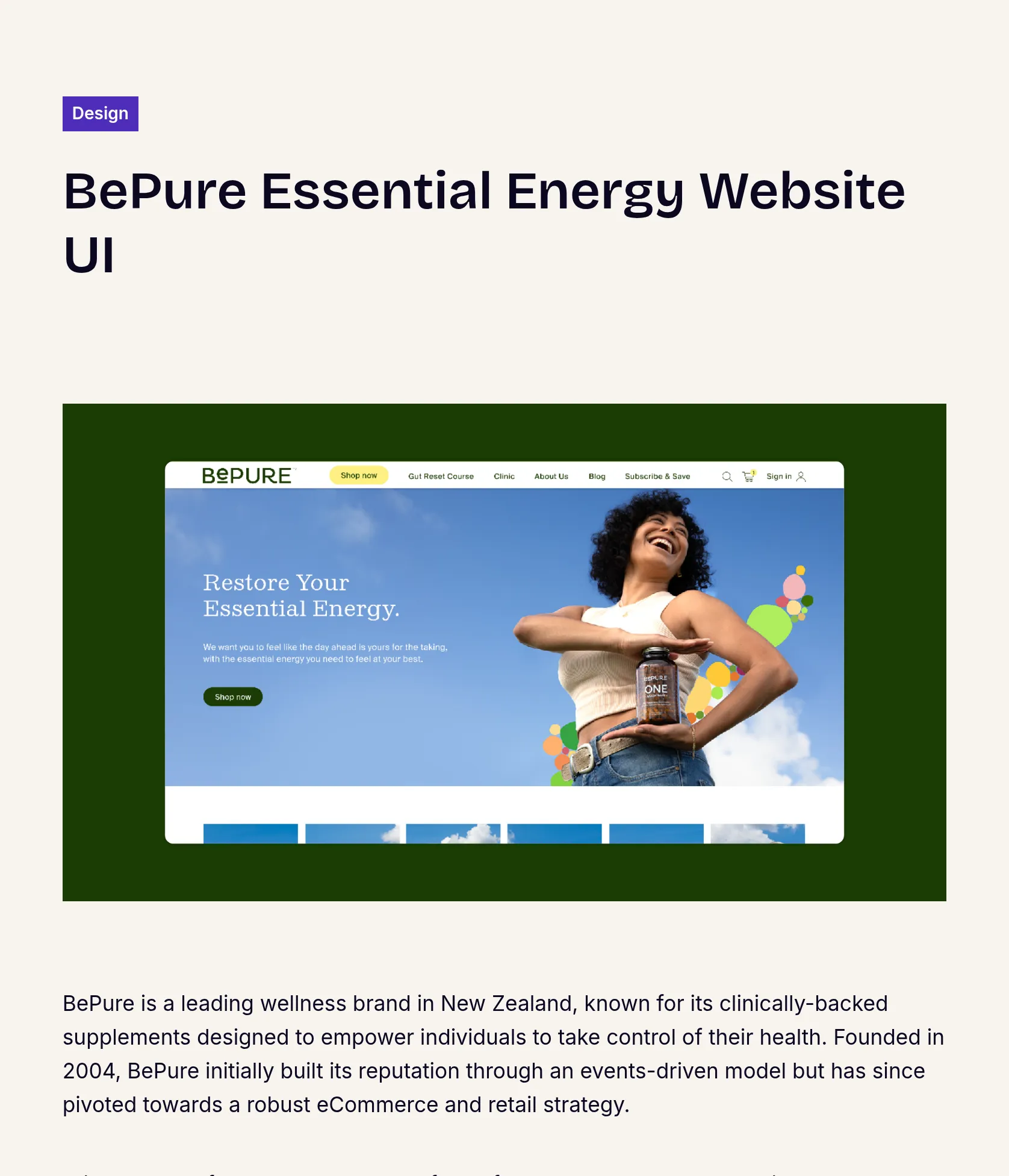 BePure Rebrand: UI, Illustration & Photo Editing for Wellness eCommerce