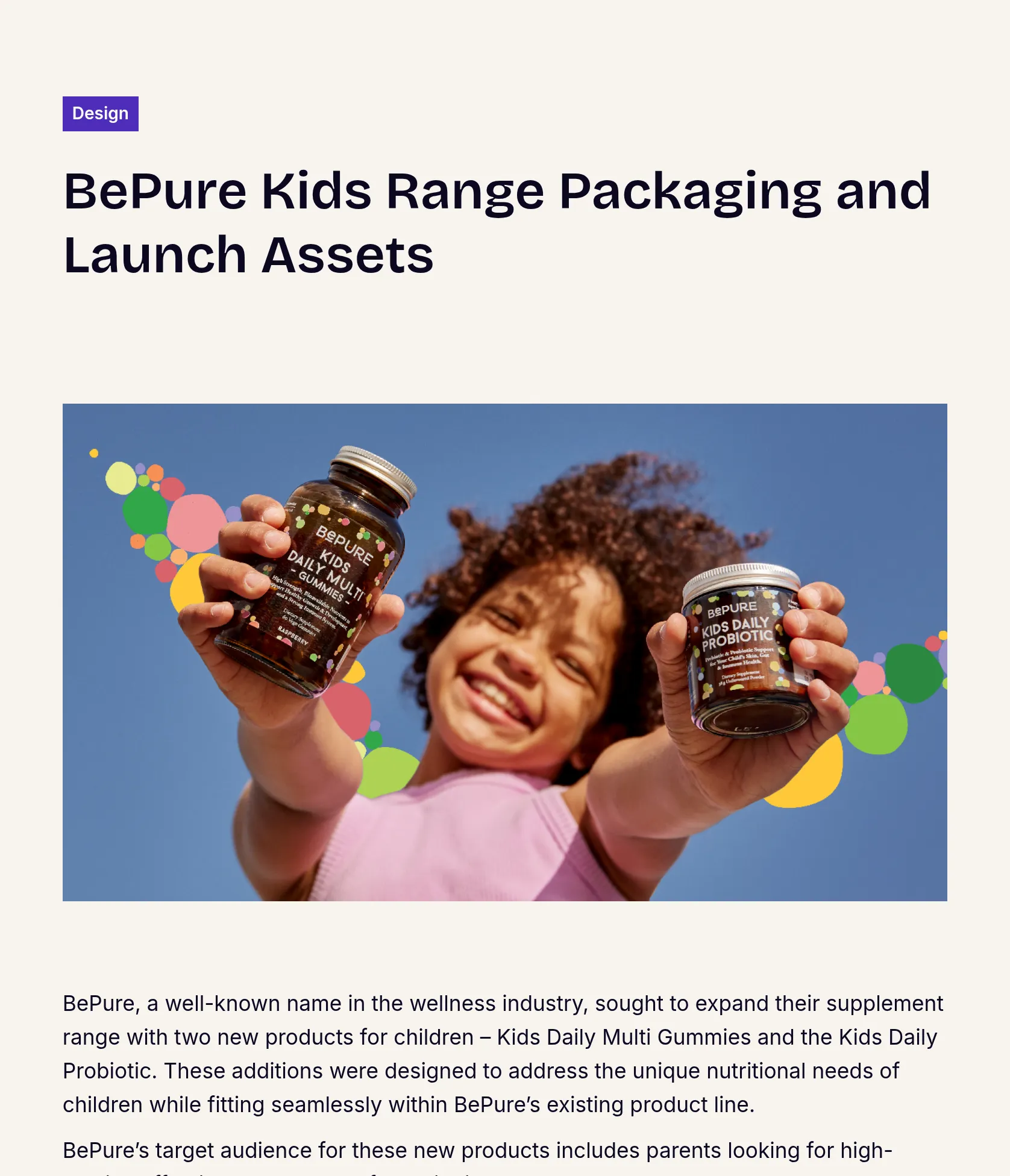 Playful Packaging & Marketing Assets for BePure Kids Supplements