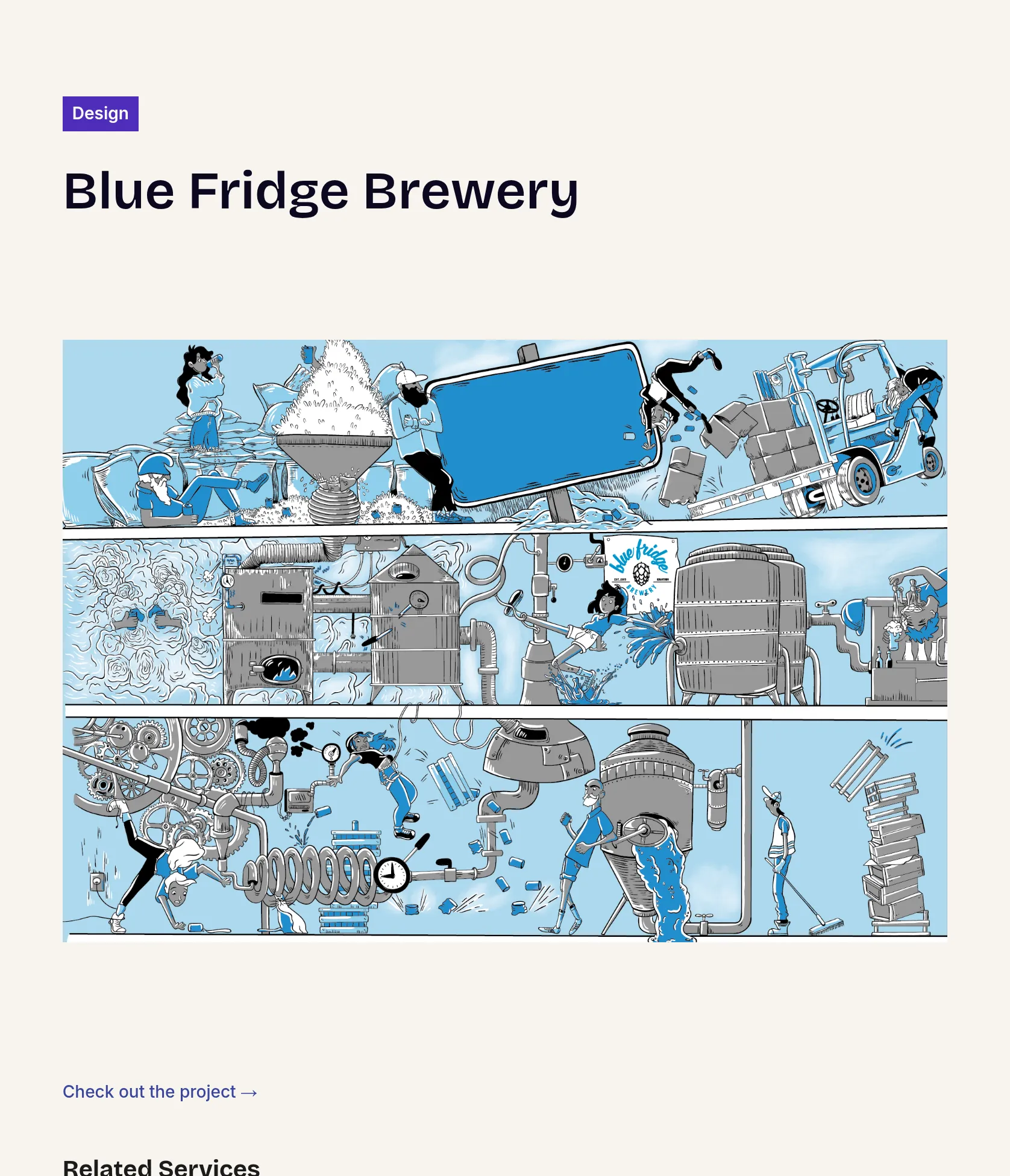 Playful Beer Can Illustration Featuring Brewery Workers screenshot
