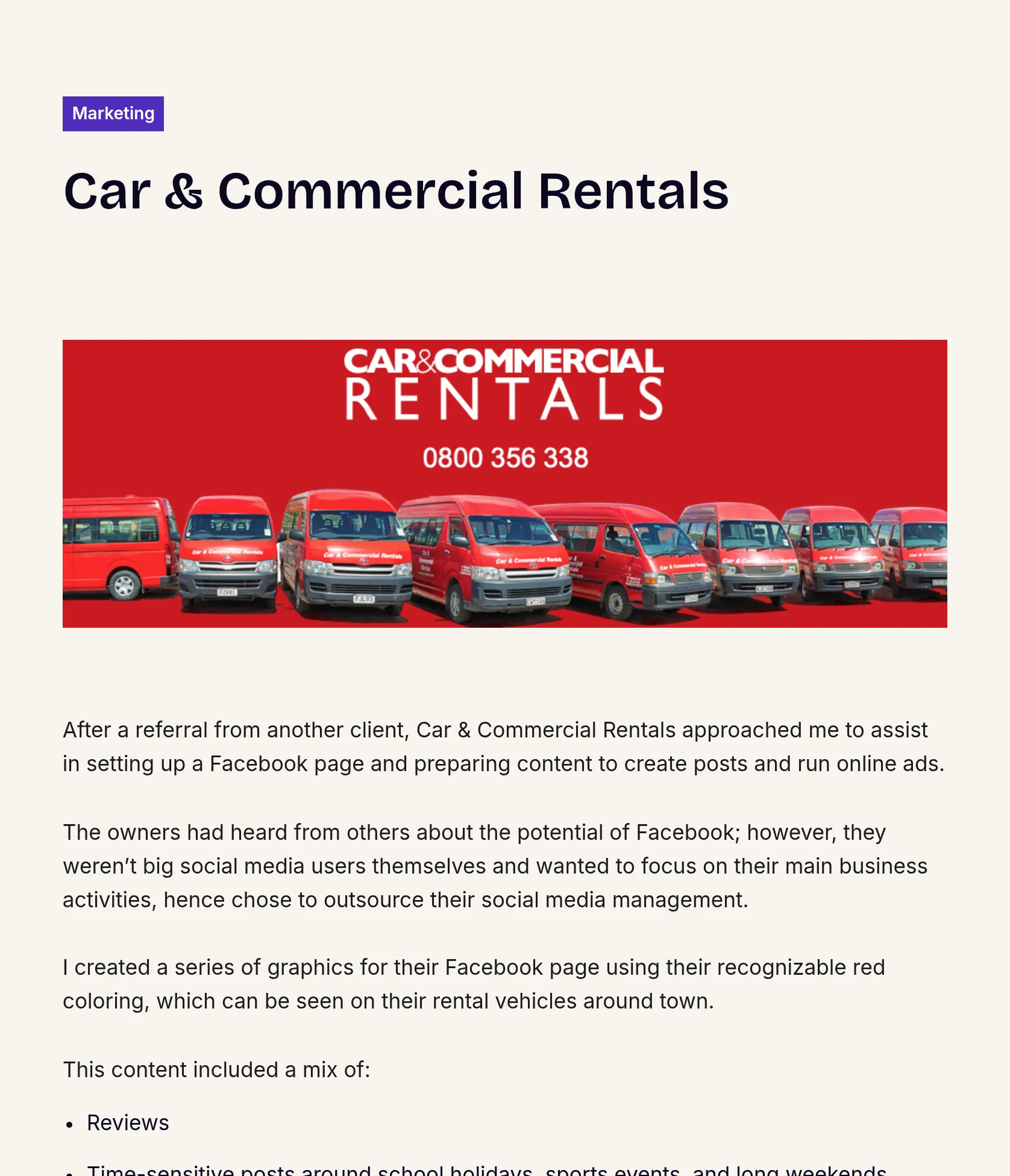 Social Media Management and Facebook Ads for Car & Commercial Rentals