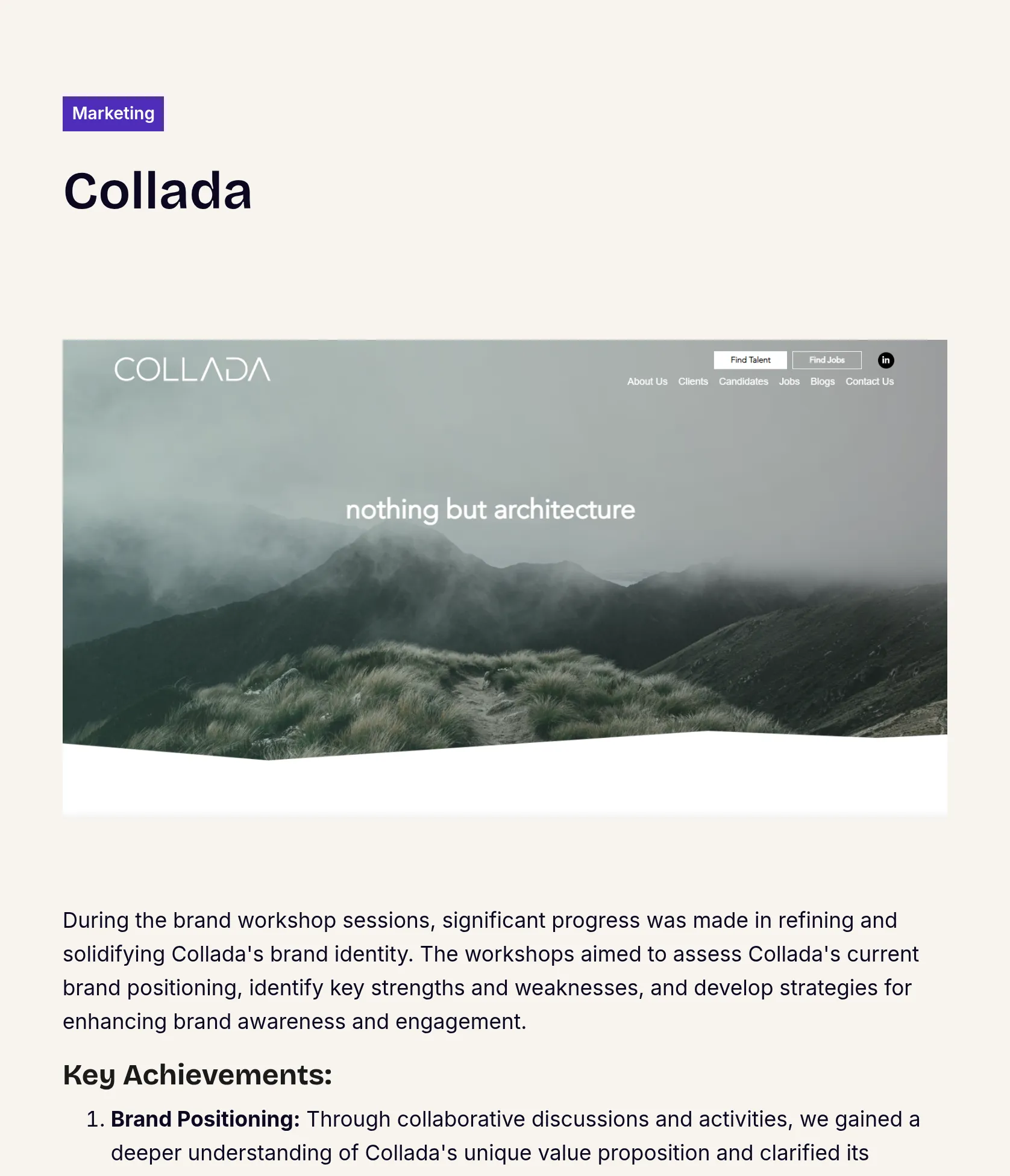 Brand Strategy Workshop and Identity Development for Collada