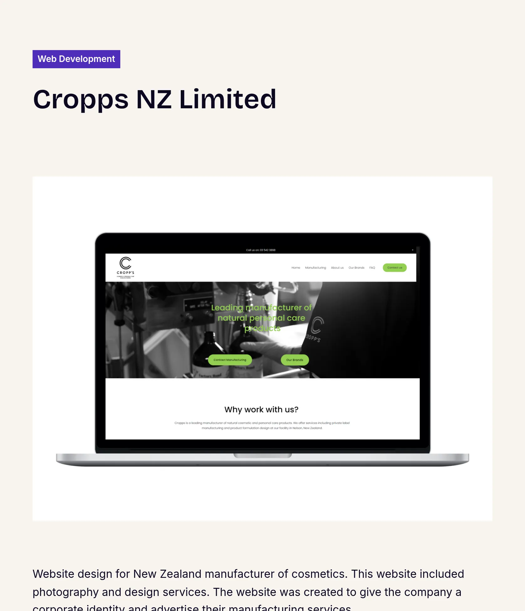Website and Photography for NZ Cosmetics Manufacturer