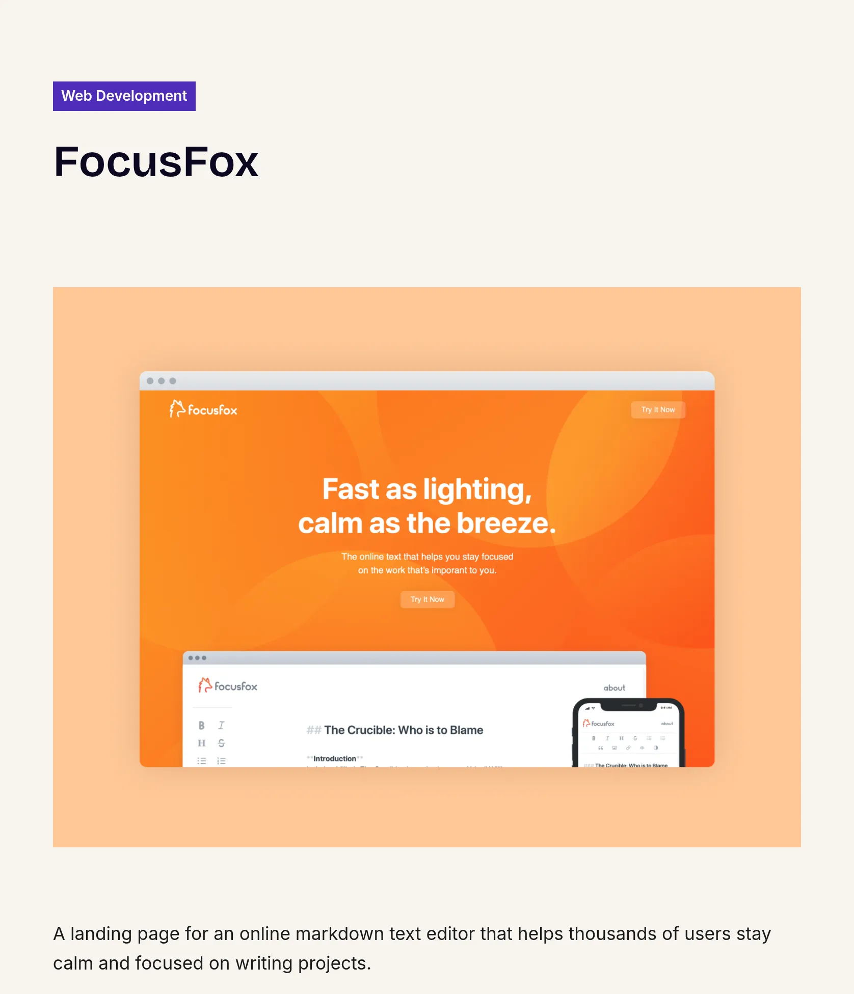 Landing Page for Markdown Text Editor