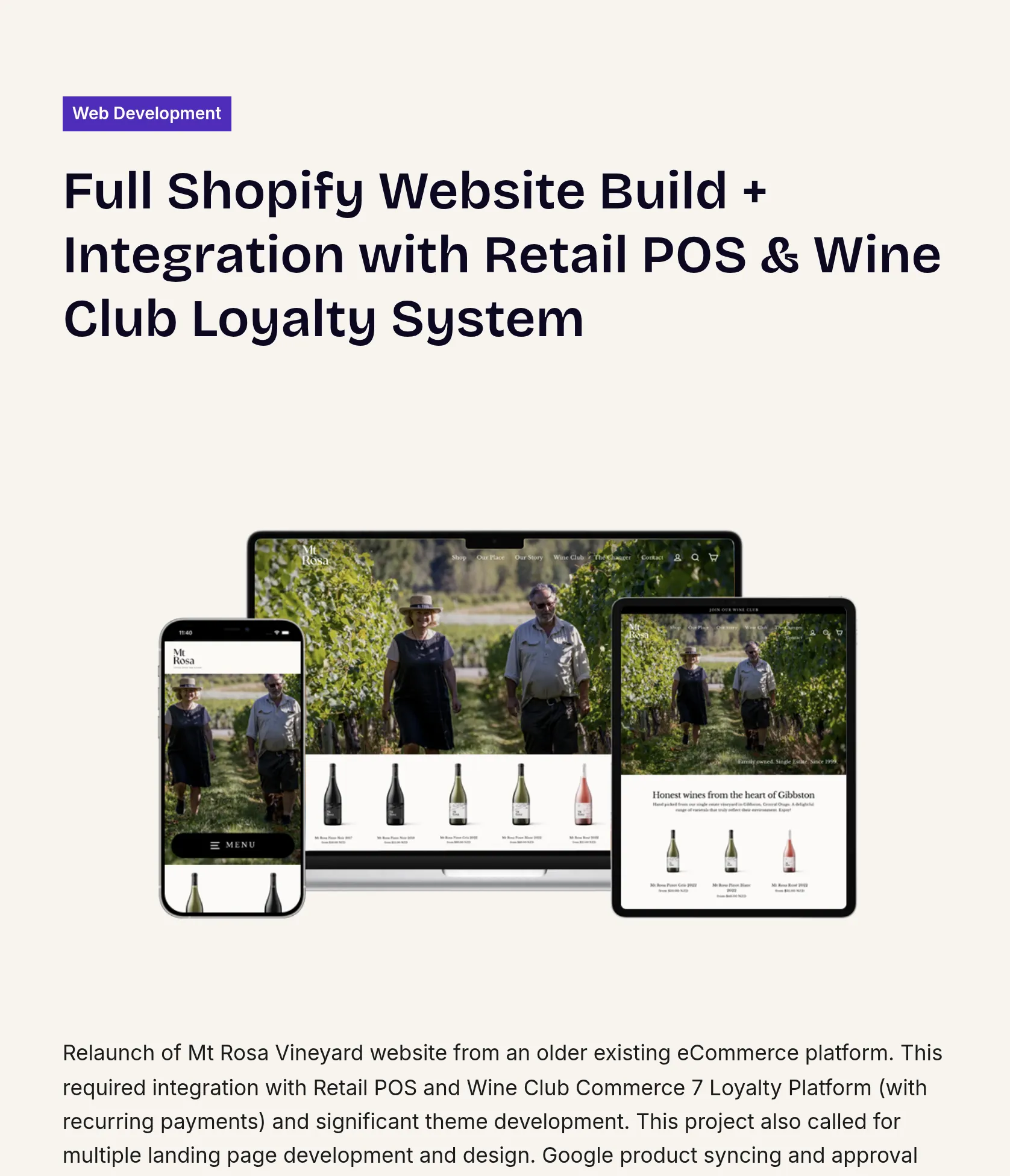 Mt Rosa Vineyard Website Relaunch with POS & Loyalty Integration