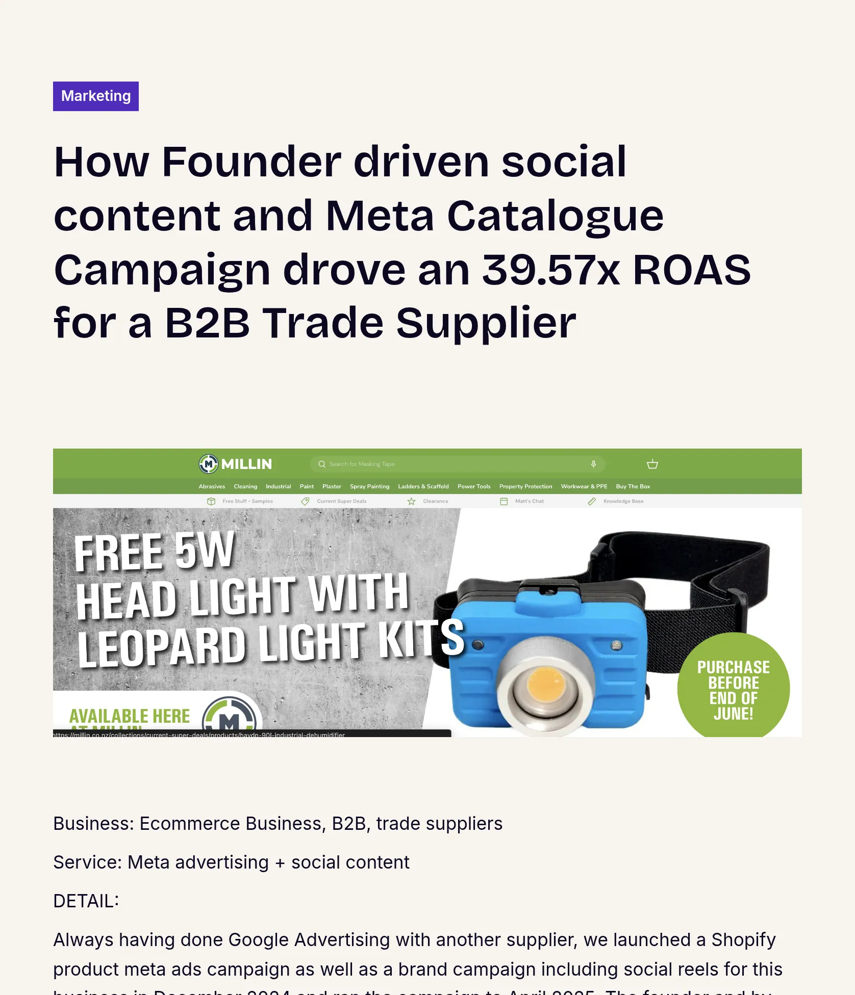 Meta Advertising & Social Content for B2B Ecommerce Supplier