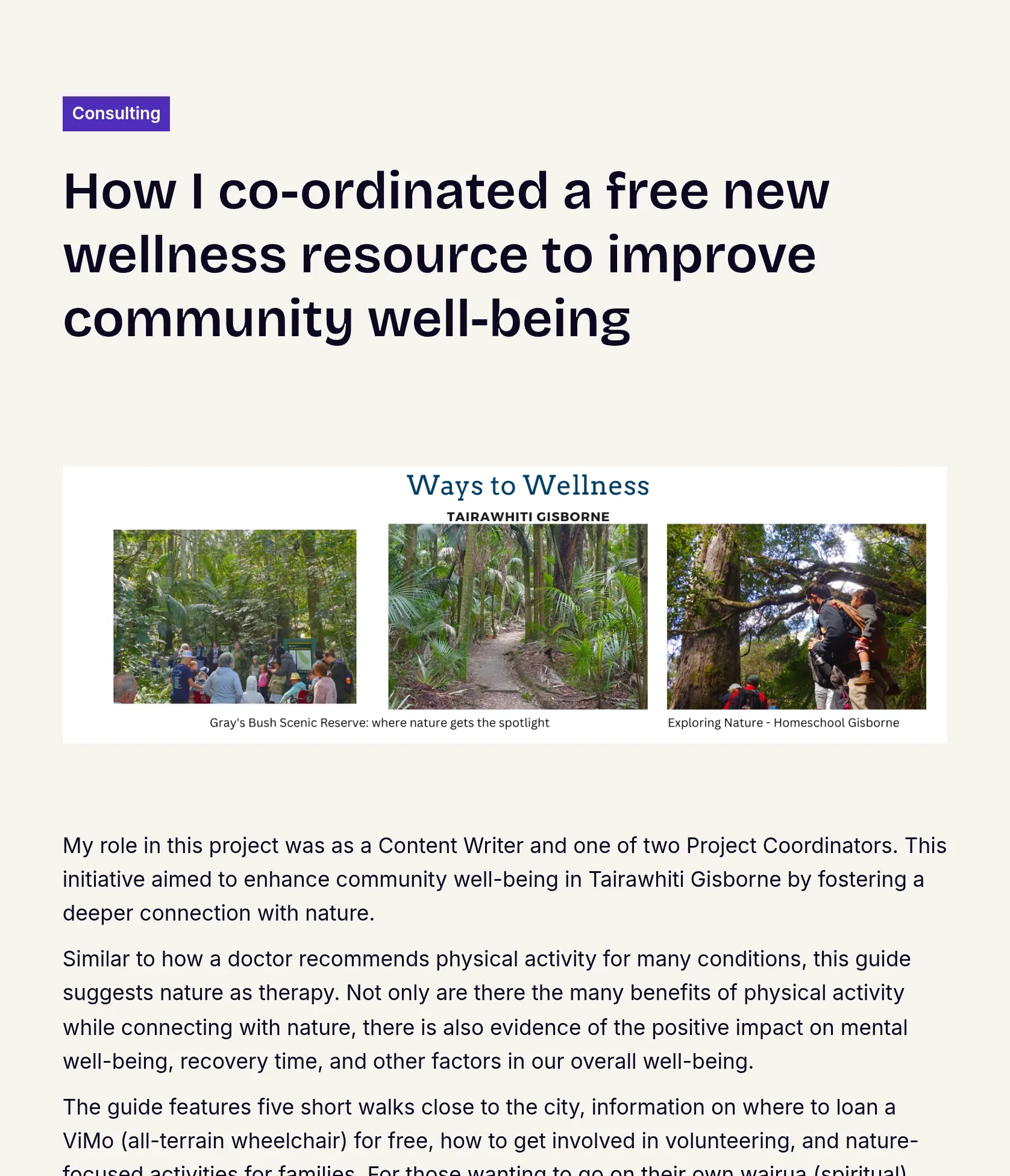 Content Writing & Project Coordination for Ways to Wellness—Tairāwhiti Guide screenshot