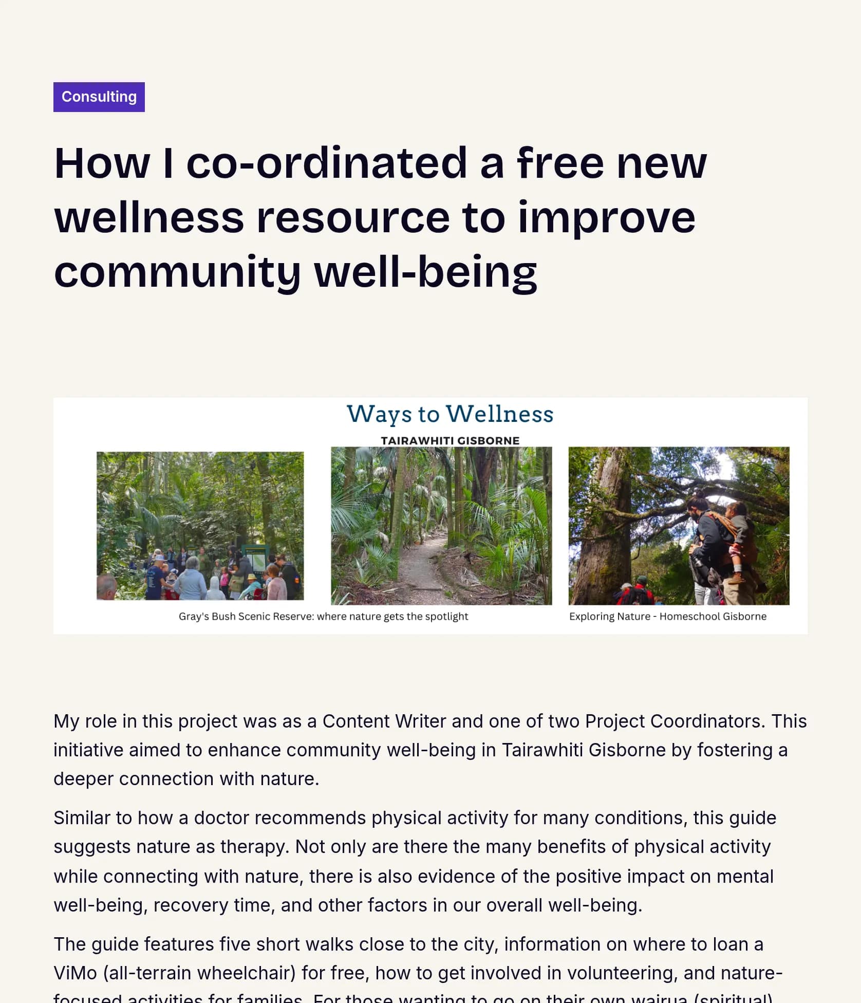Content Writing & Project Coordination for Ways to Wellness—Tairāwhiti Guide