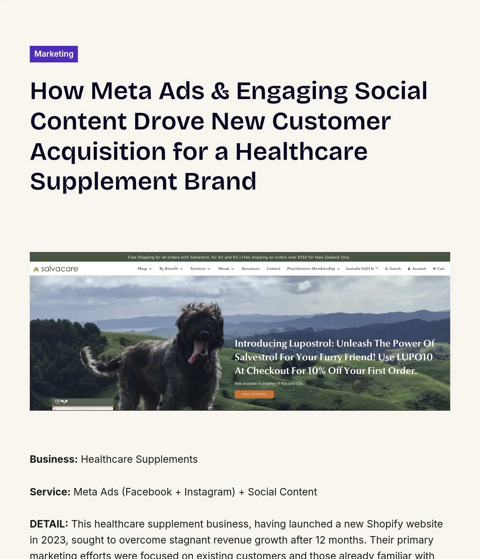 Meta Ads and Social Content Strategy for Healthcare Supplements