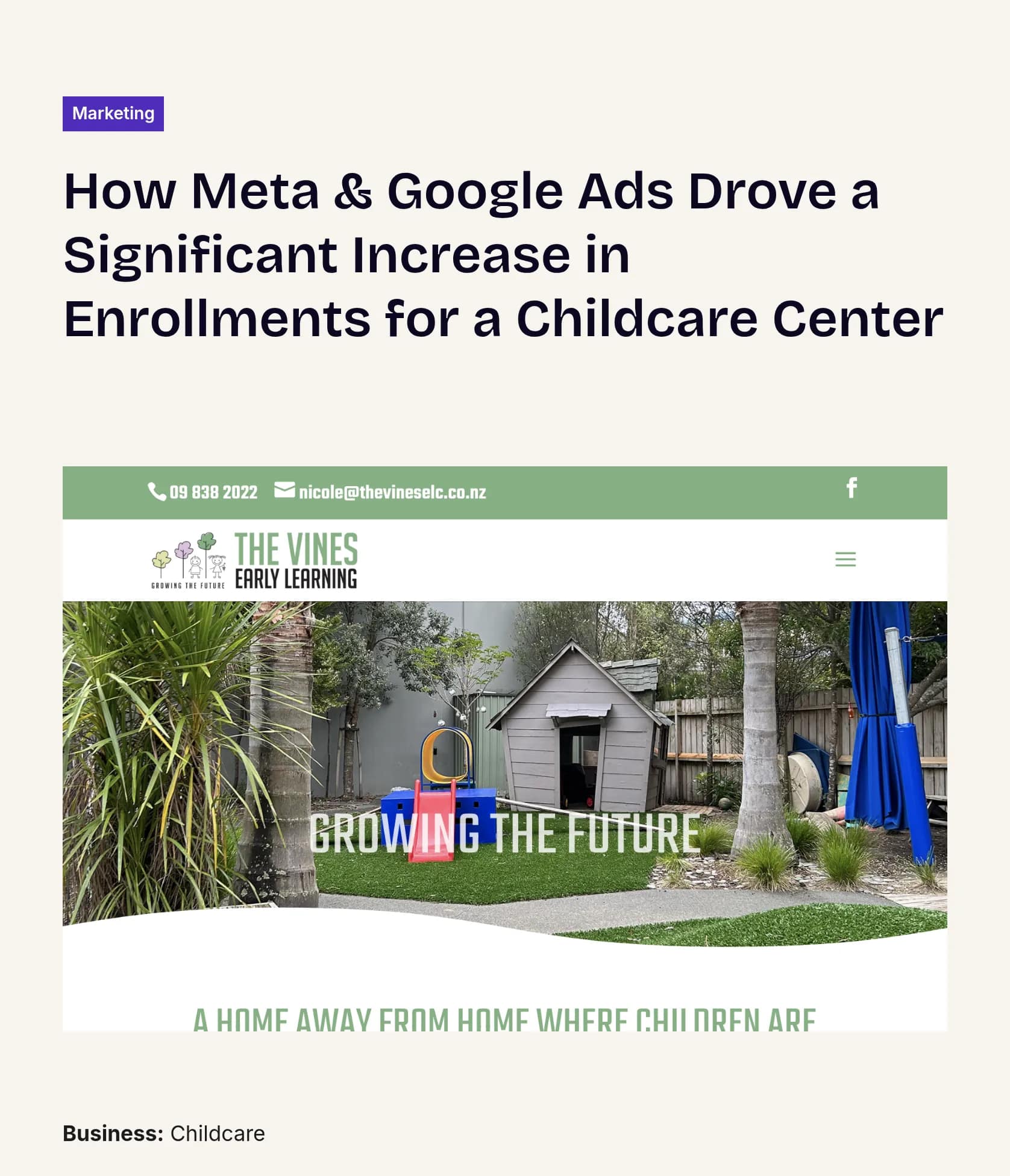 Digital Advertising for Childcare Center: Meta & Google Ads Campaigns