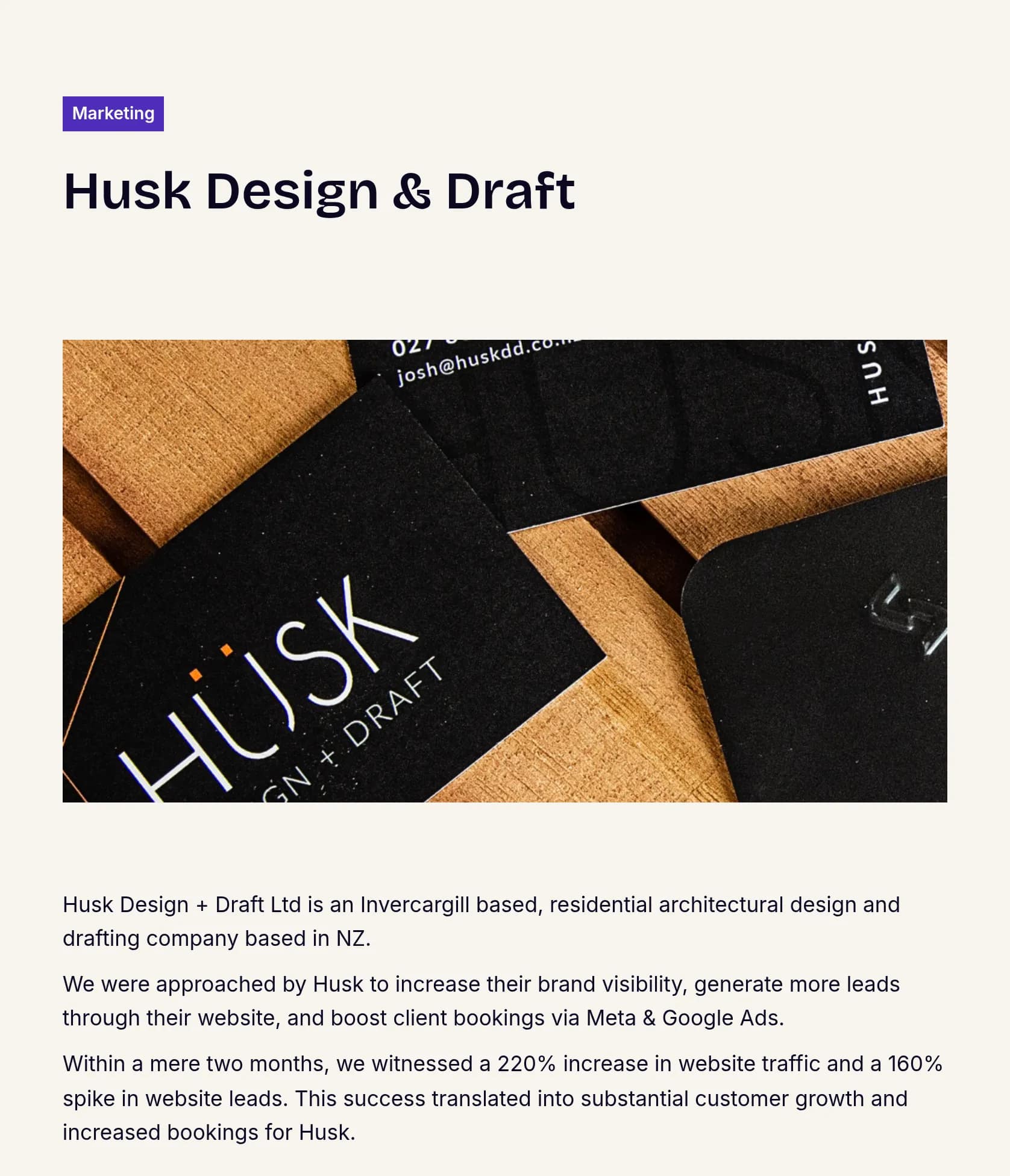 Digital Lead Generation and Brand Visibility for Husk Design + Draft