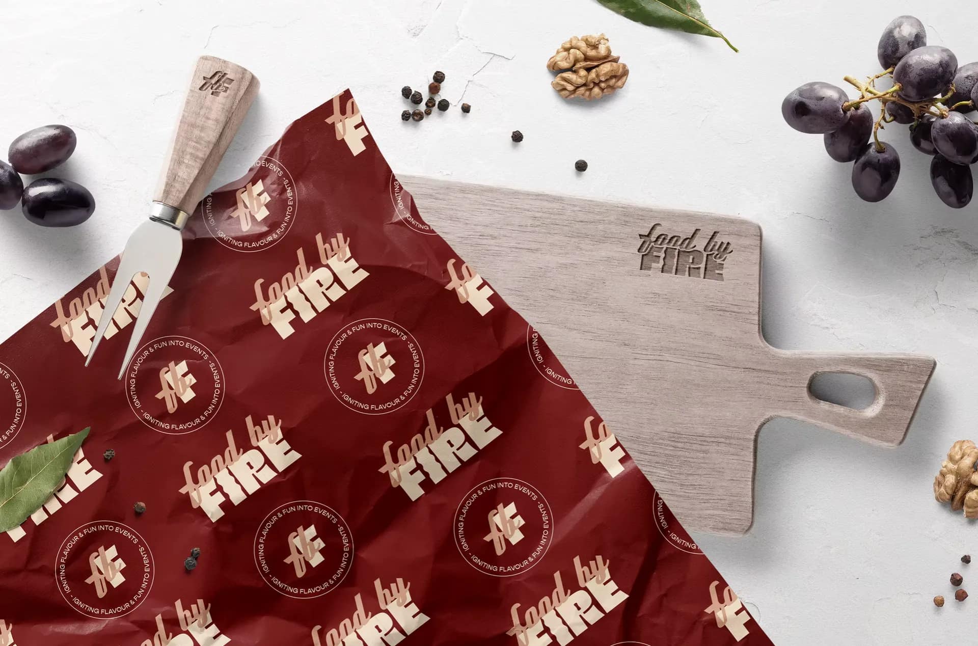 Rebranding for Food by Fire: Bold Visual Identity & Collateral