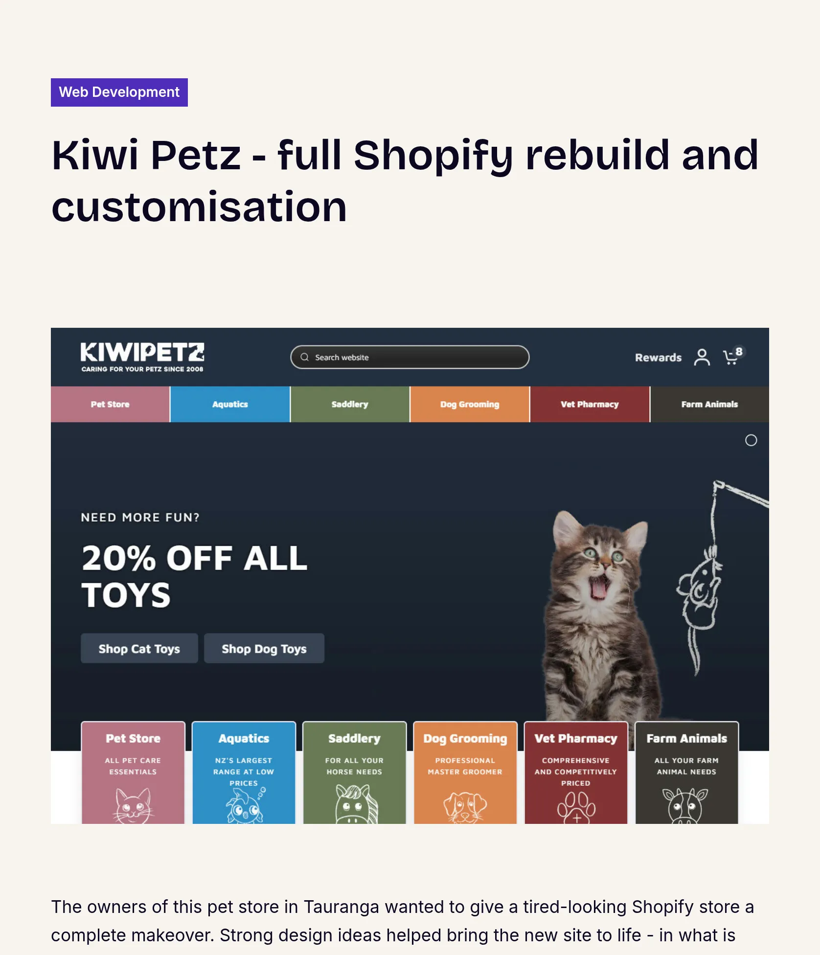 Shopify Revamp for Tauranga Pet Store: Modern & User-Friendly Design