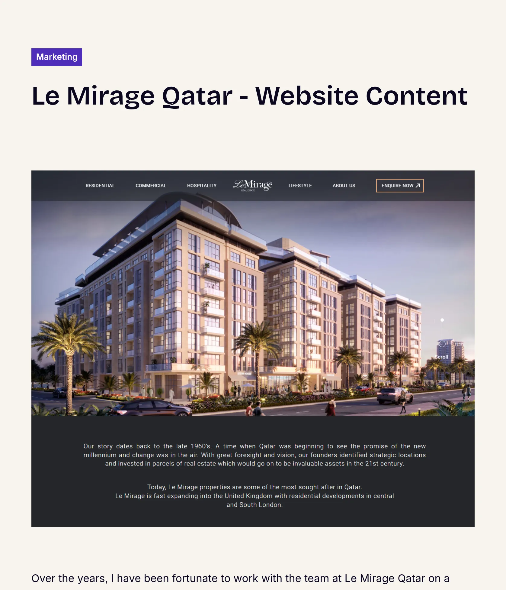 Ongoing Content Creation for Le Mirage Qatar