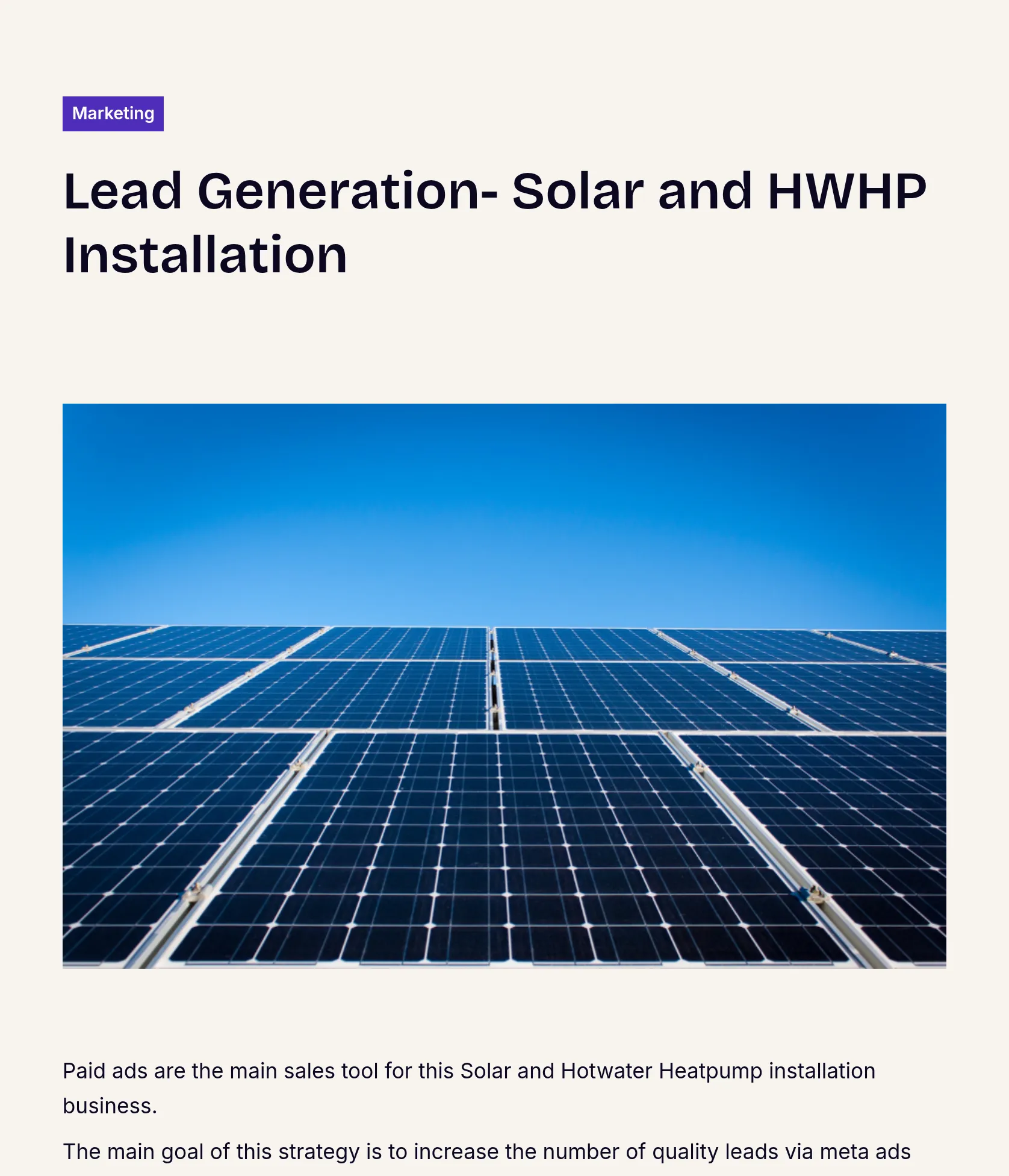 Lead Generation Paid Ads Strategy for Solar & Heatpump Installers