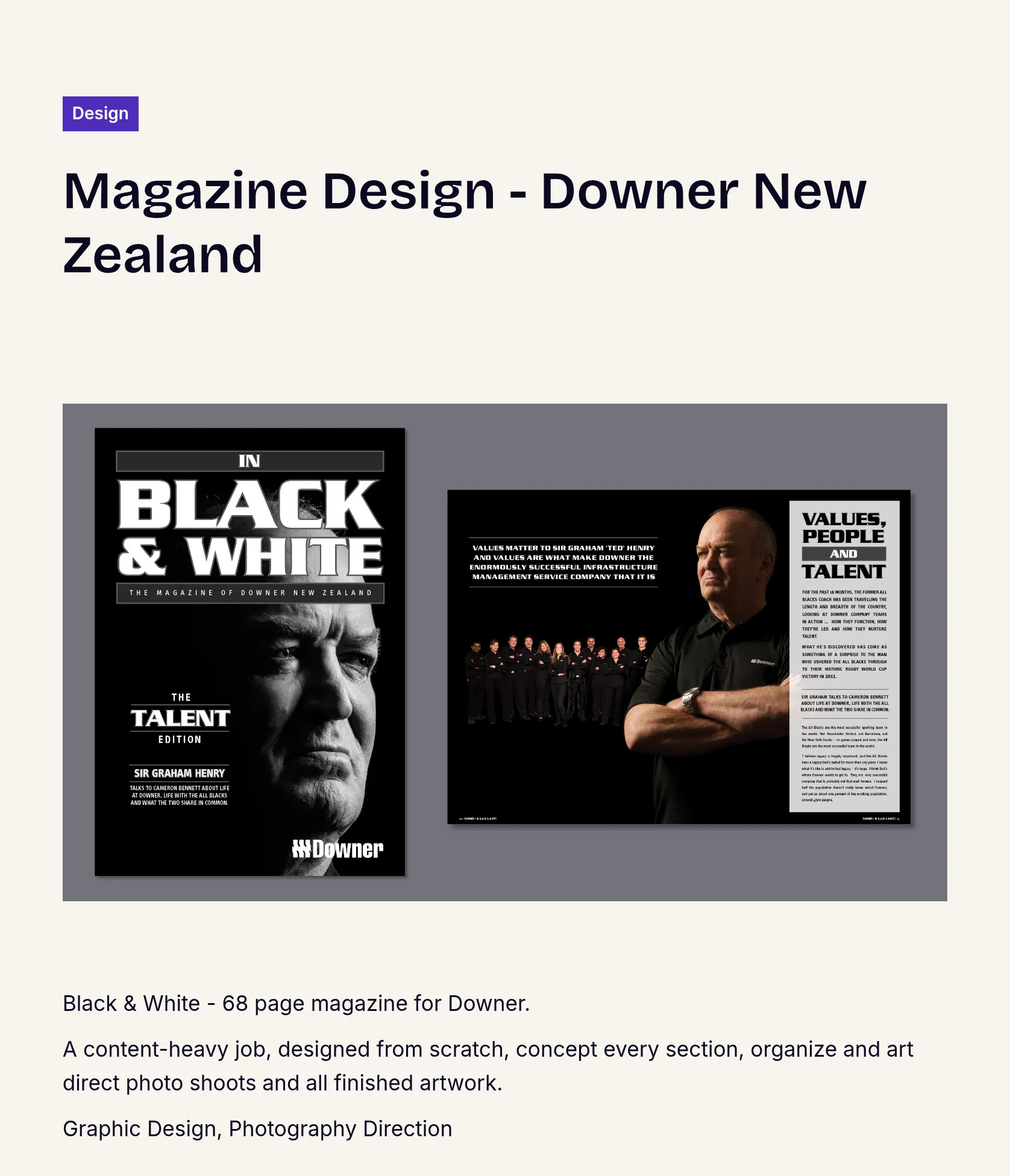 Black & White: 68-Page Magazine Design for Downer