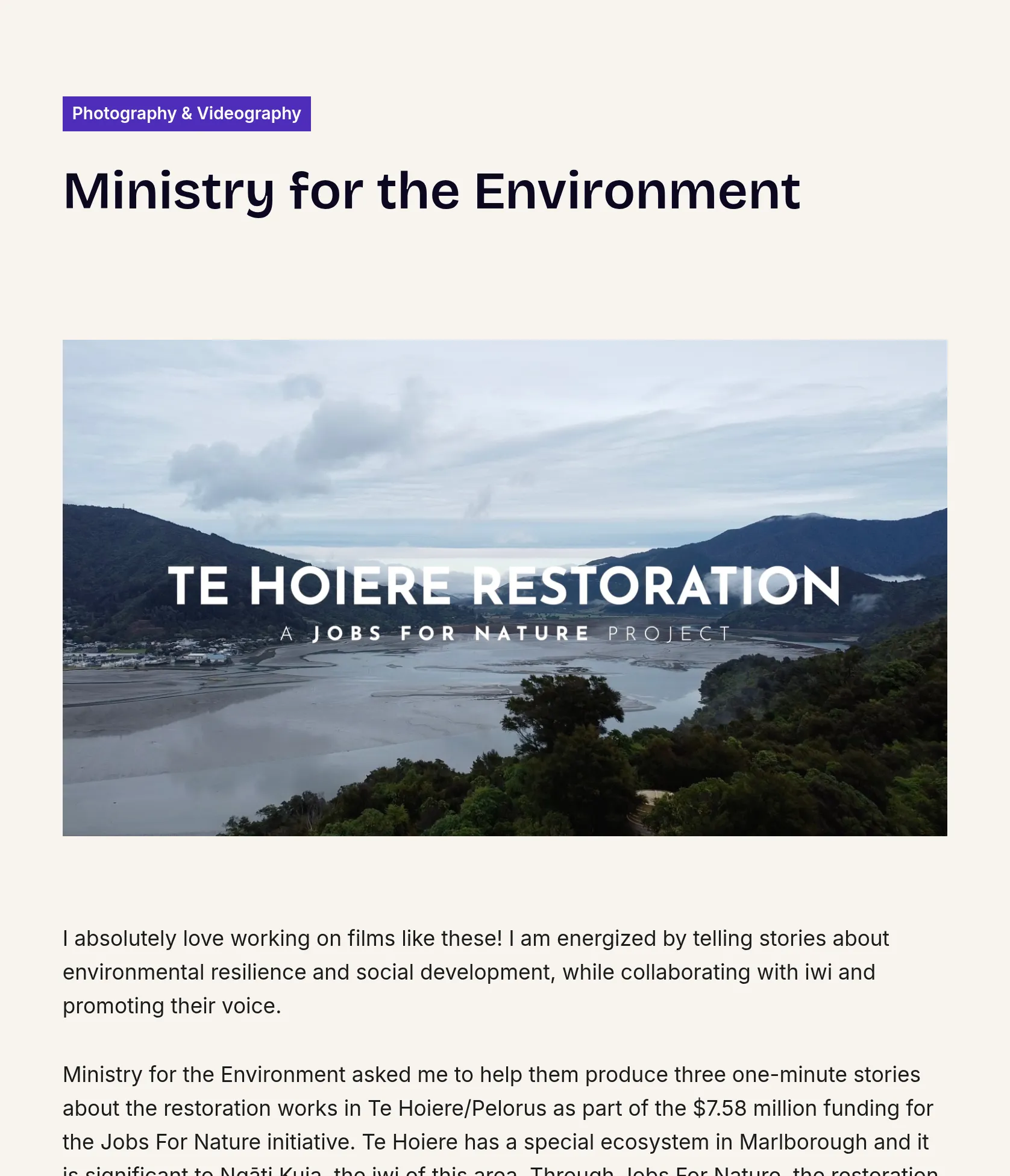 Short Documentary Series on Environmental Restoration for Ministry for the Environment