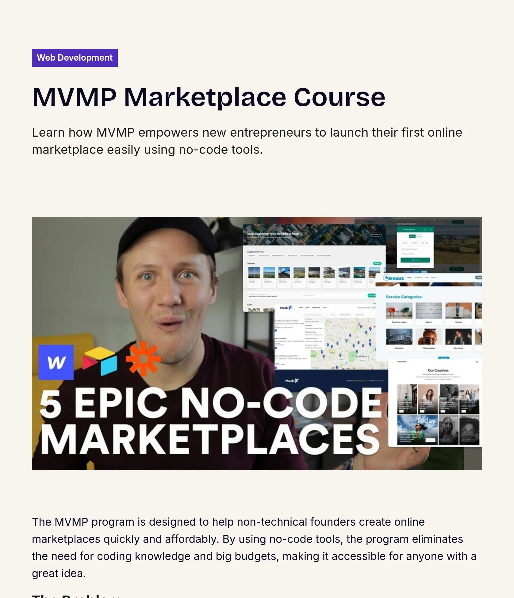 MVMP: No-Code Marketplace Launch Program for Non-Technical Founders