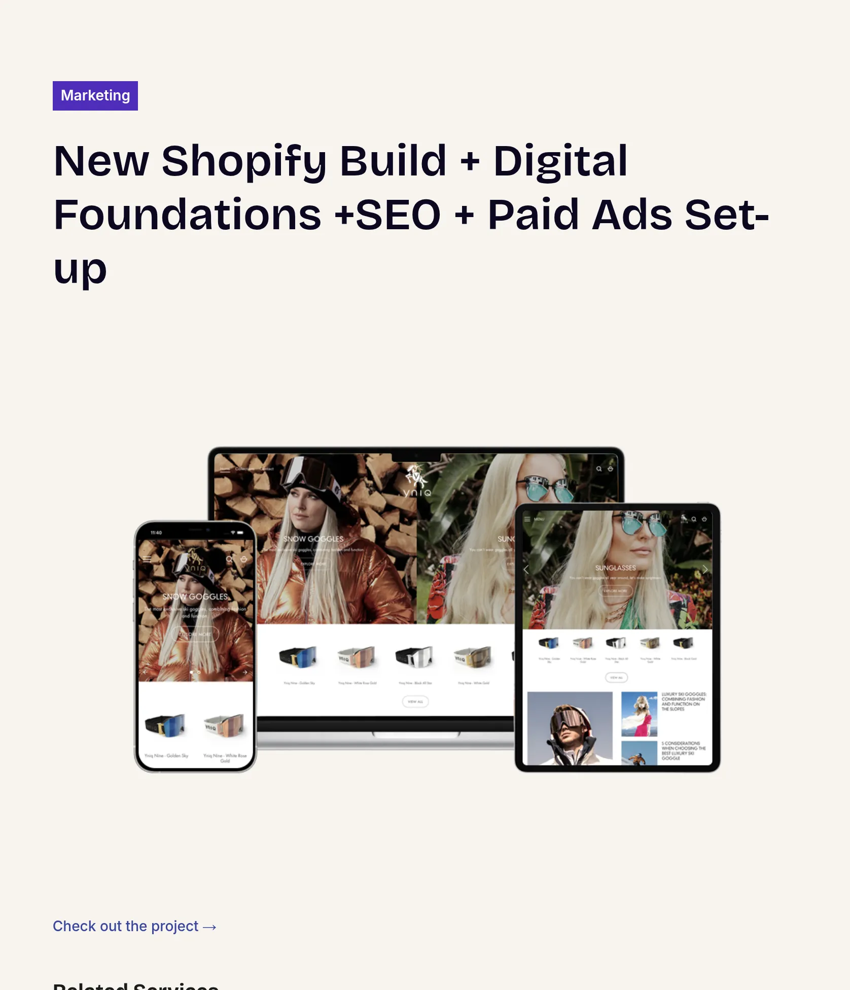 Shopify Development & Digital Setup for YNIQ Eyewear