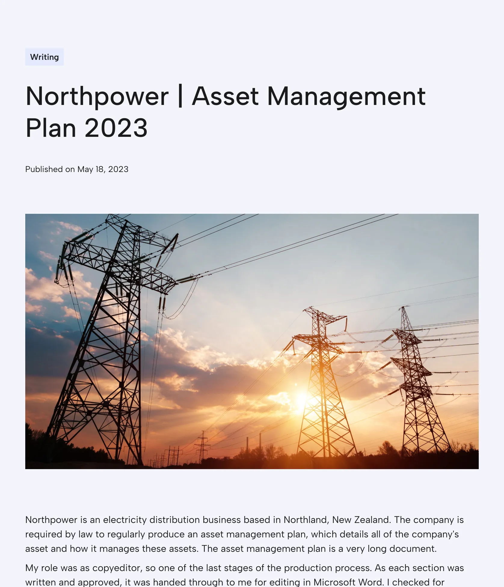 Copyediting Northpower's Asset Management Plan screenshot