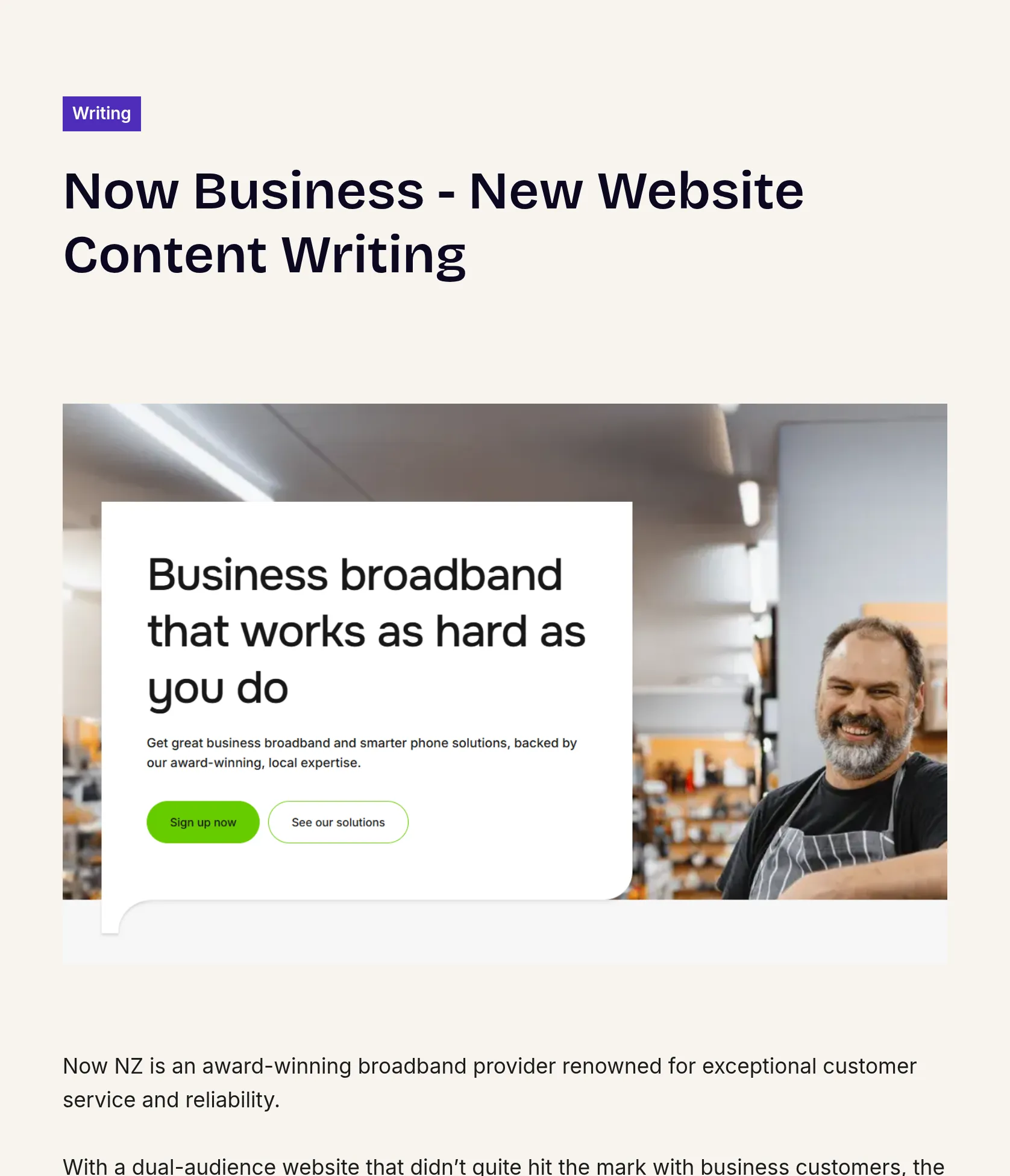 Website Content Writing for Now NZ B2B Site