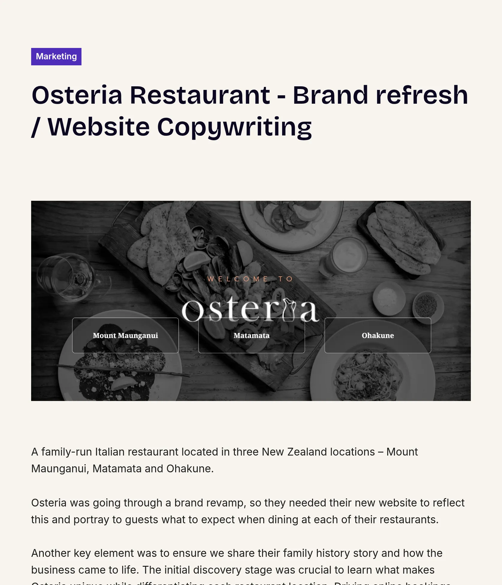 Brand Storytelling and Website Copywriting for Osteria Restaurants
