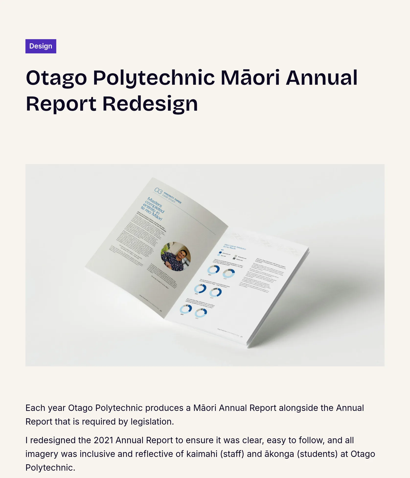Redesign of Otago Polytechnic 2021 Māori Annual Report