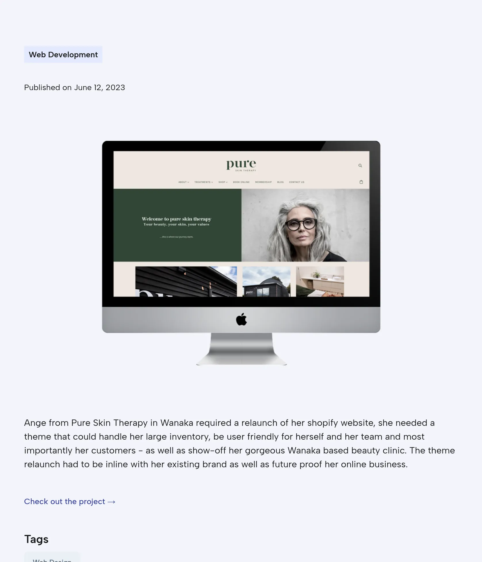 Shopify Website Relaunch for Pure Skin Therapy Wanaka screenshot