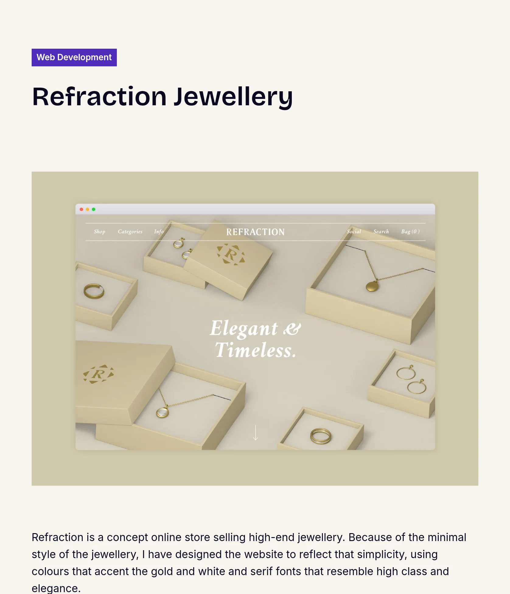Minimalist Website Design for Refraction Jewellery Store