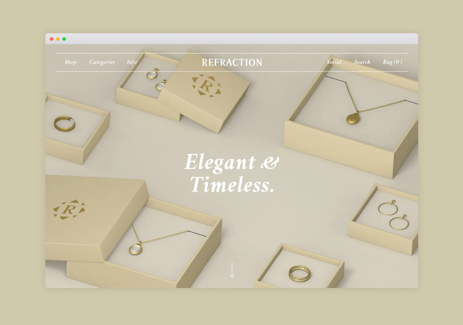 Minimalist Website Design for Refraction Jewellery Store