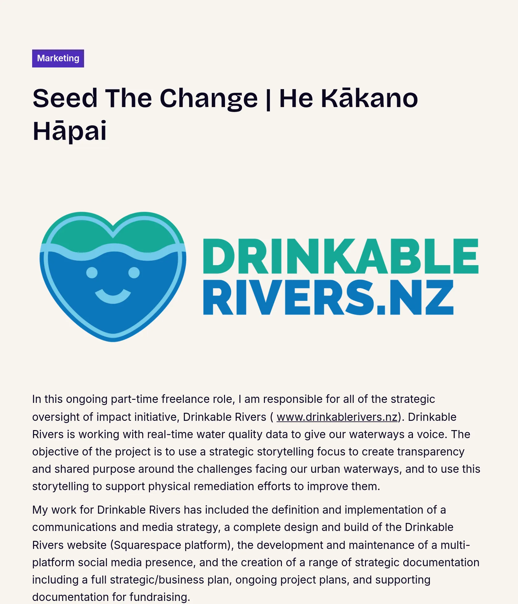 Project Management & Digital Strategy for Drinkable Rivers Initiative