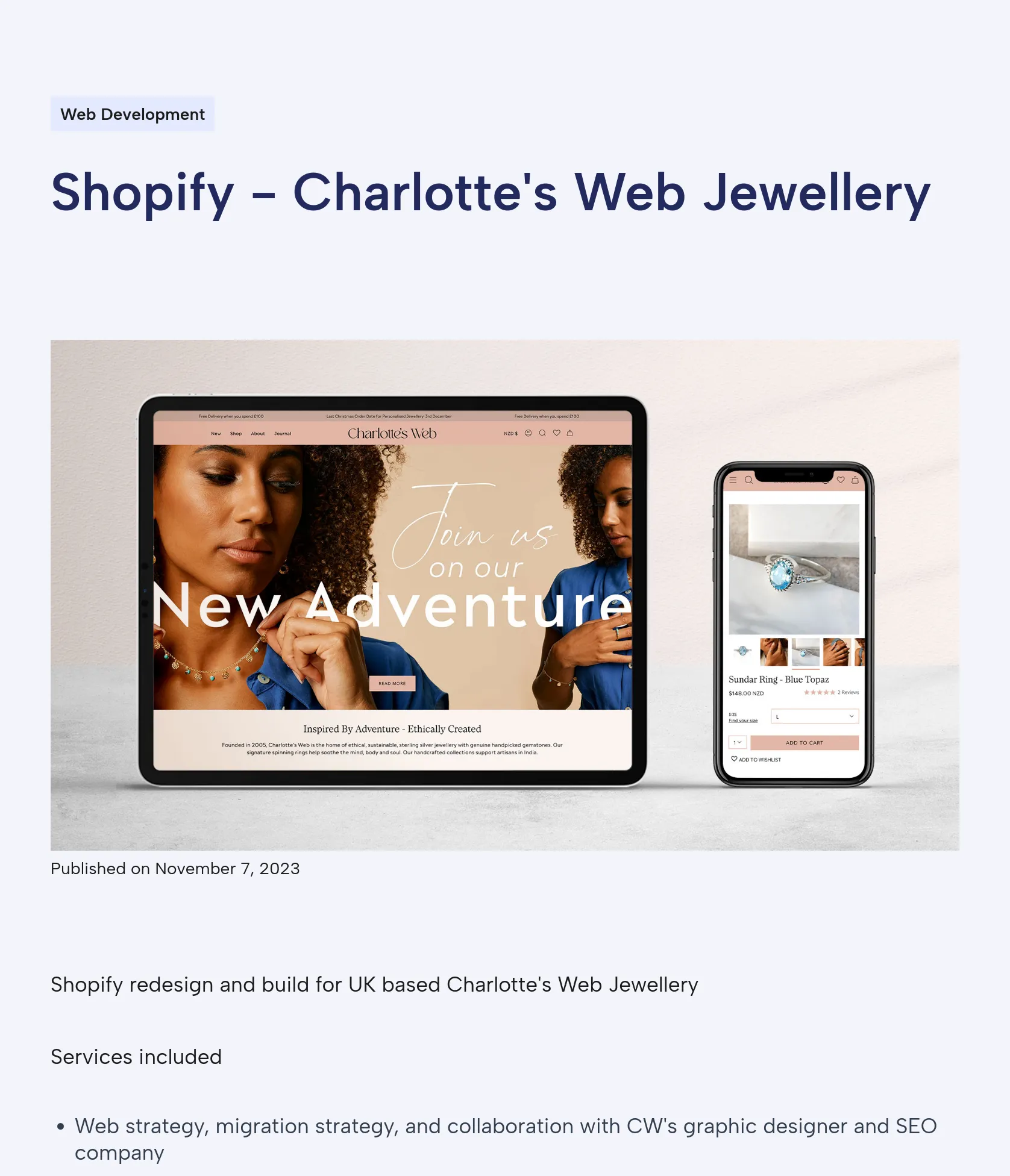 Shopify Redesign & Rebuild for Charlotte's Web Jewellery