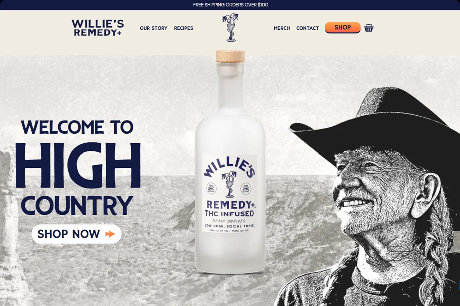 Custom Shopify Store for Willie's Remedy Hemp-Infused Beverages