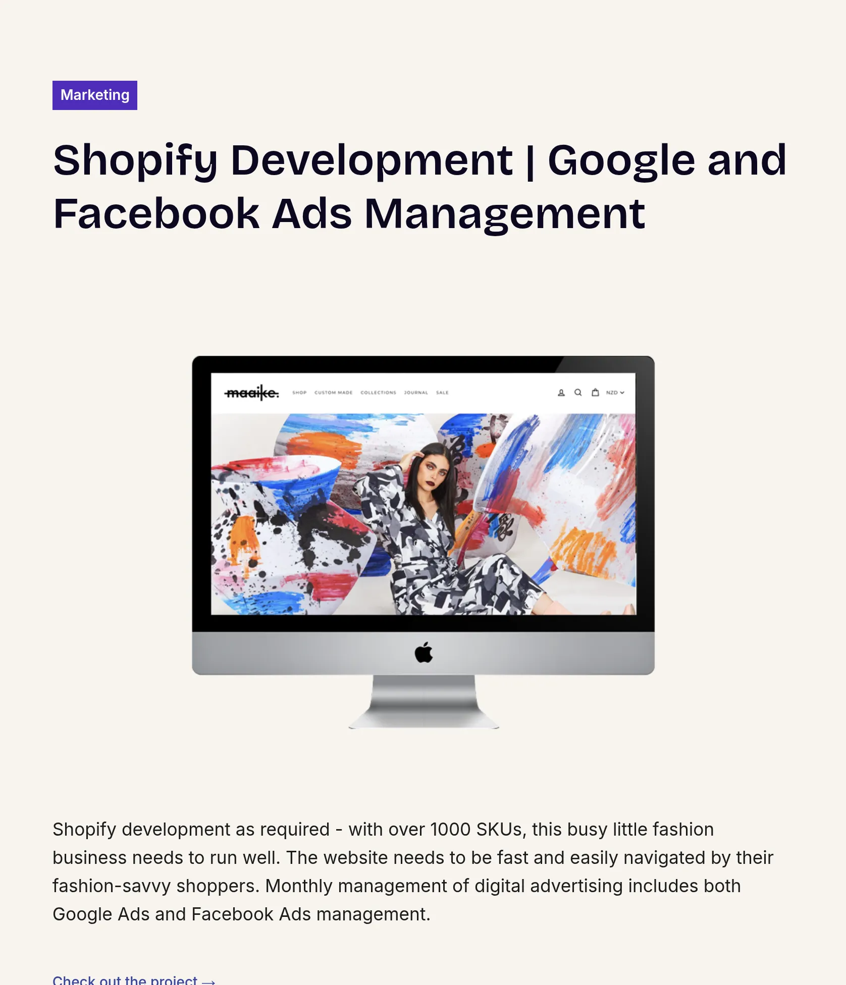 Shopify Development & Digital Advertising for Fashion Retailer