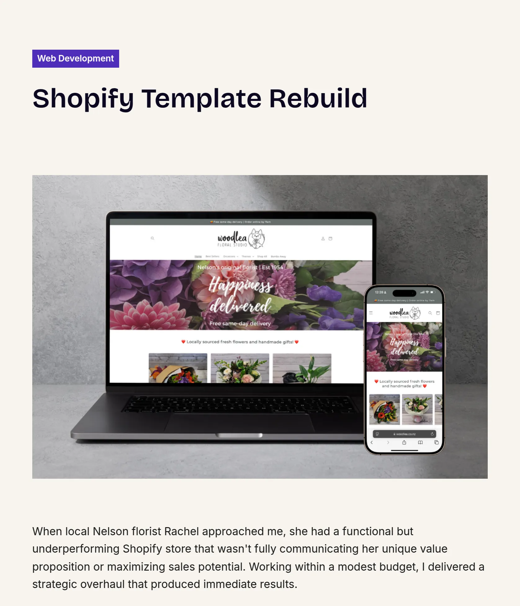 Shopify Store Redesign & Local SEO for Nelson Florist