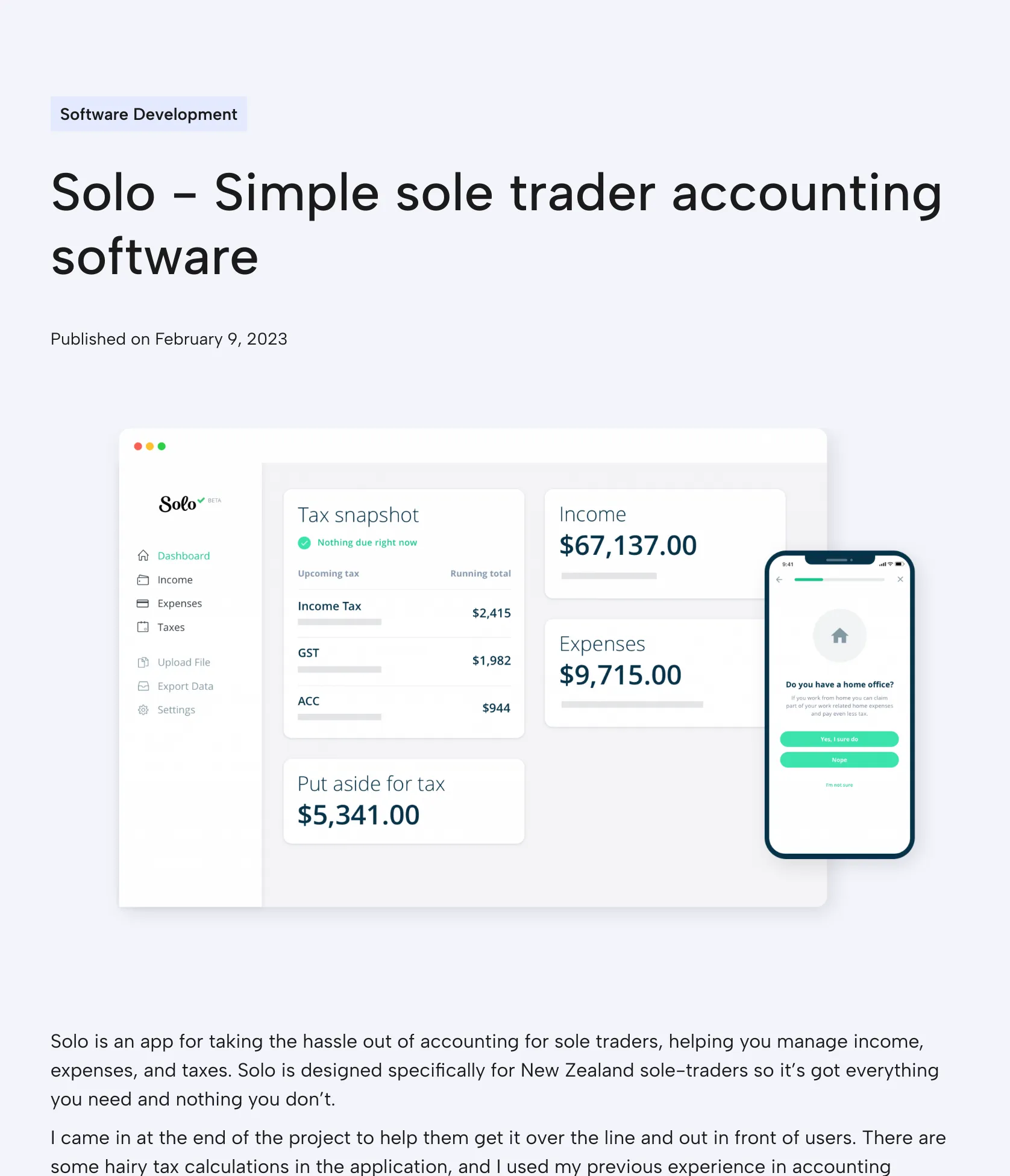 Accounting and Tax Calculation Development for Solo App