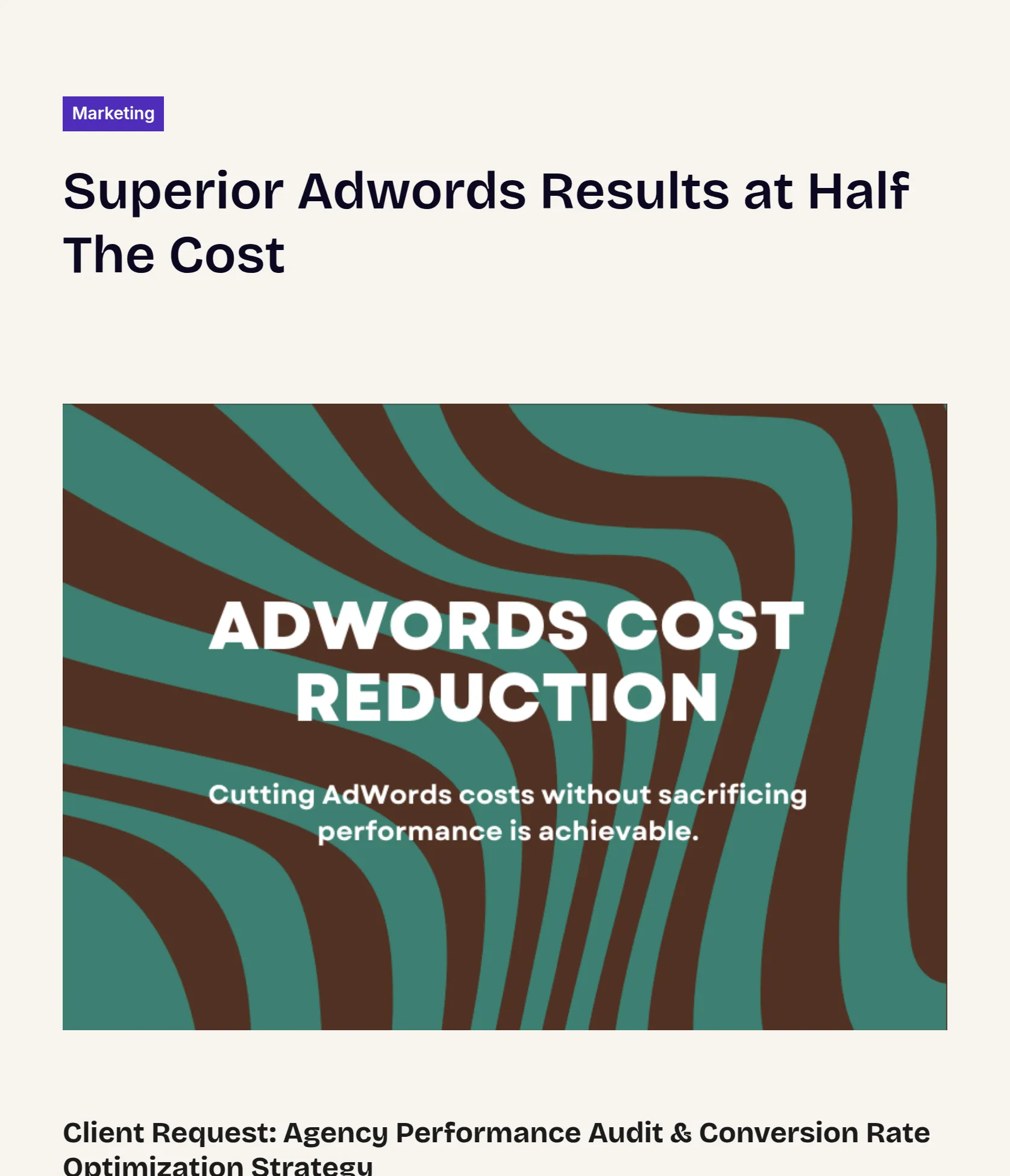 Agency Ad Performance Audit & Conversion Rate Optimization