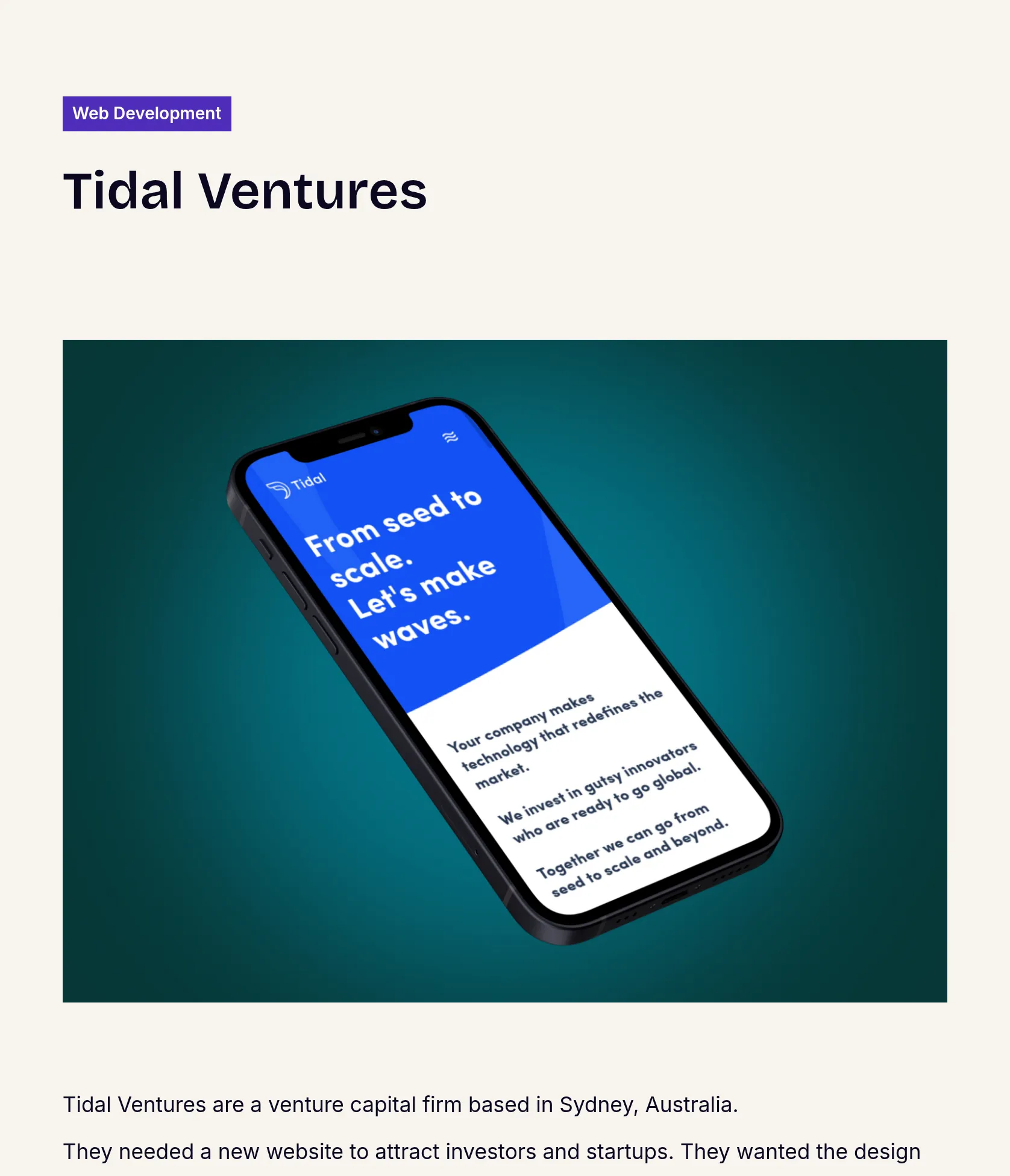 Website Development for Tidal Ventures Using Next.js & Prismic CMS