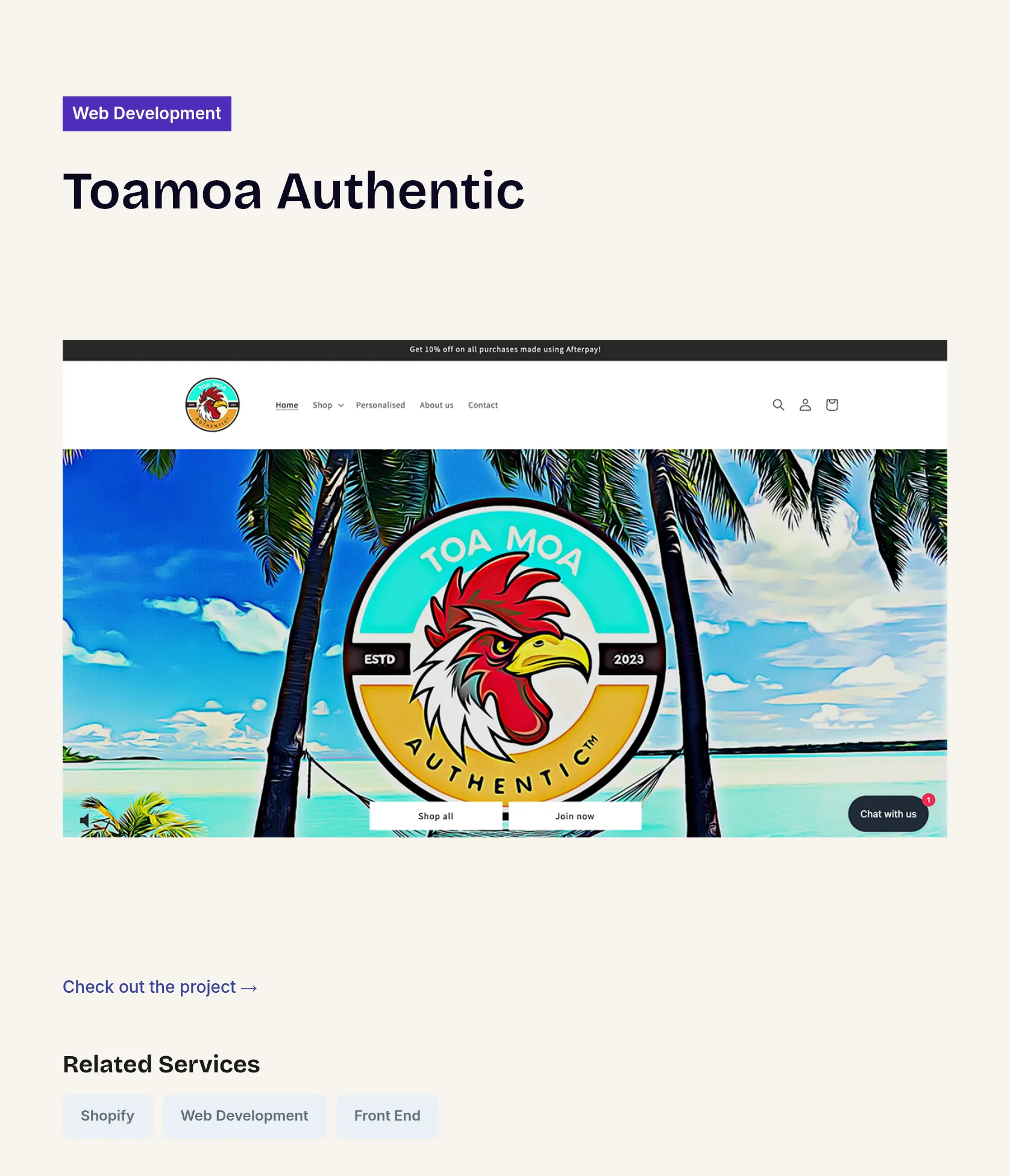 Custom Shopify Store for Toamoa Authentic Clothing