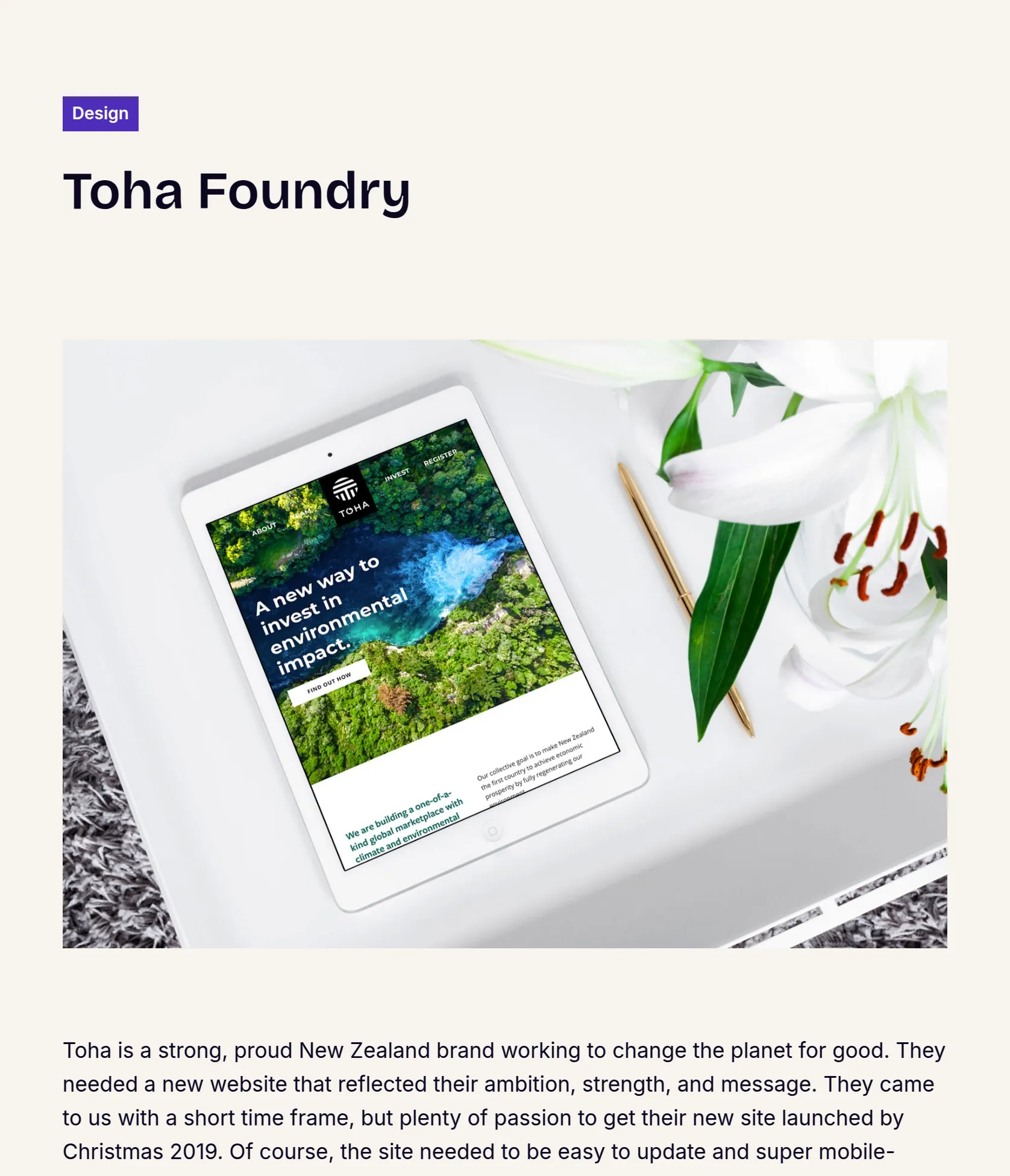 Brand Story Website for Toha on Squarespace