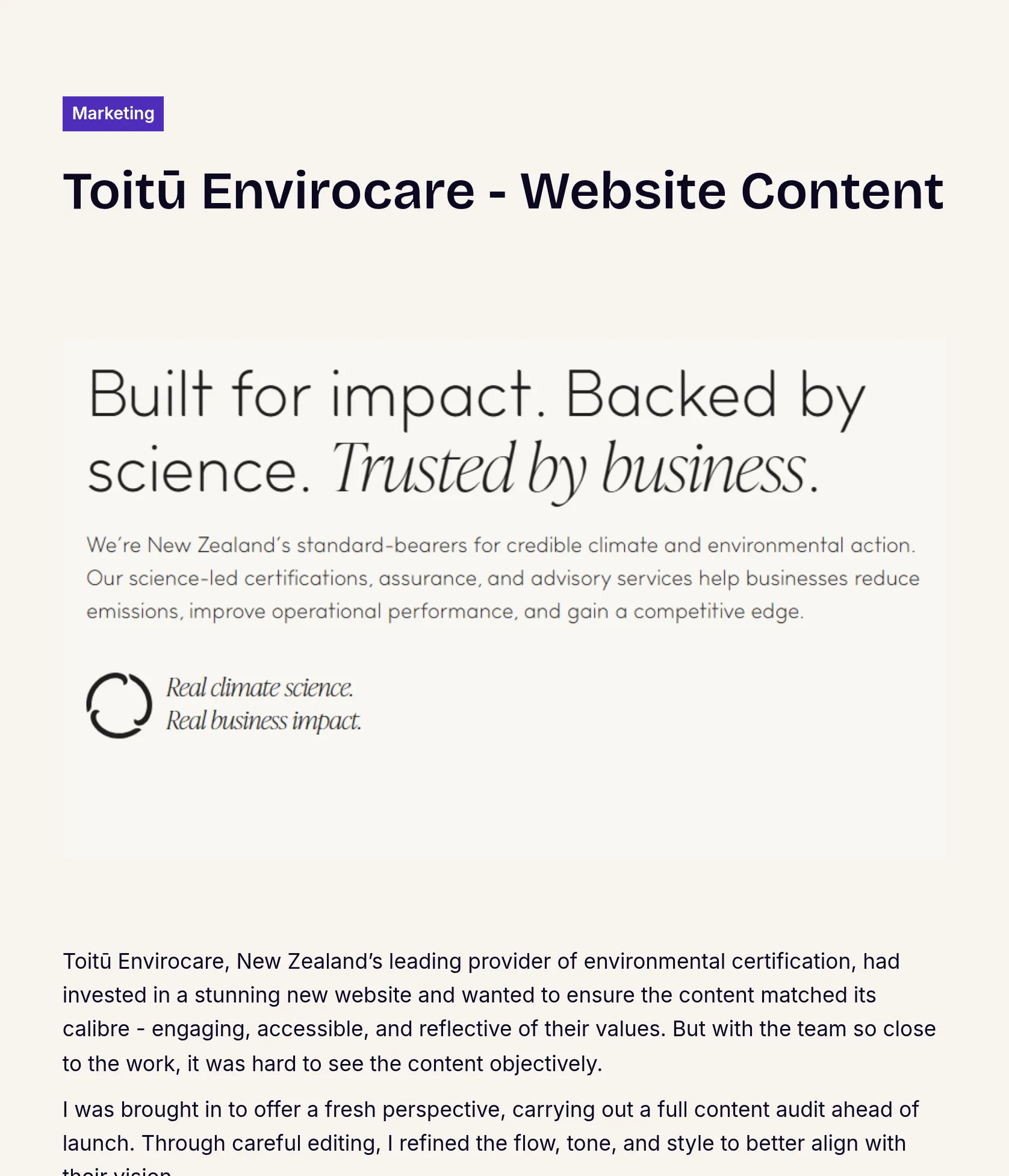 Content Audit and Editing for Toitū Envirocare Website