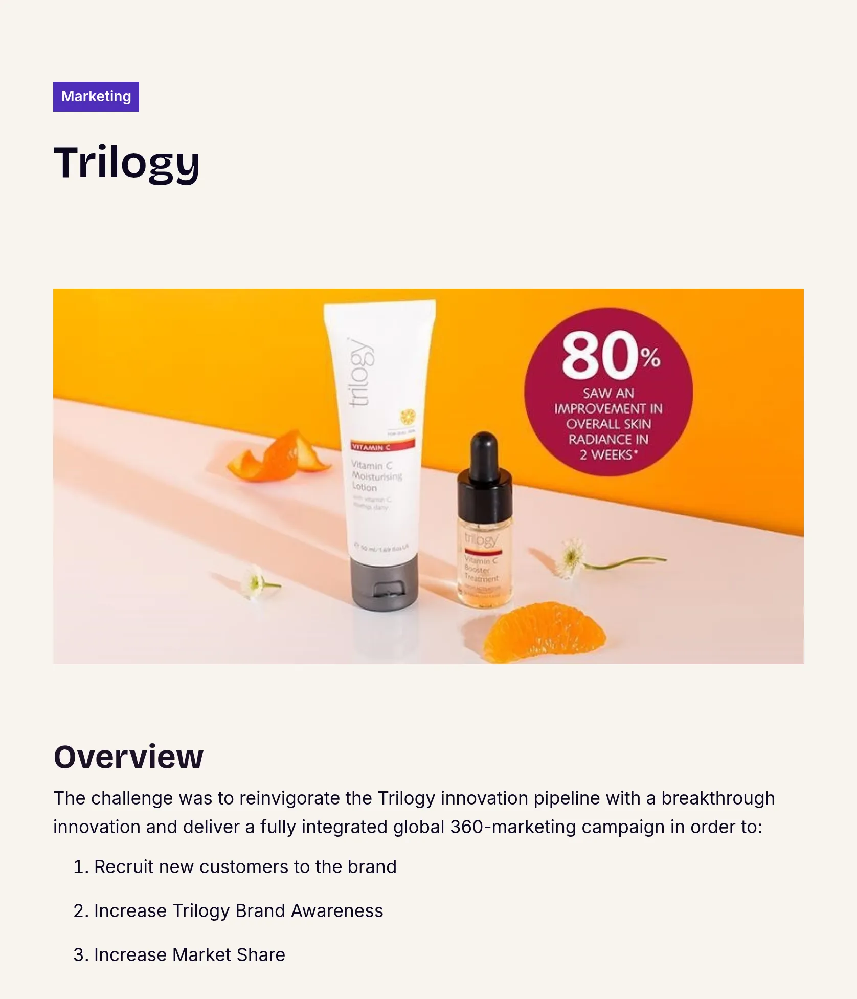Breakthrough Global 360-Marketing Campaign for Trilogy Vitamin C Booster