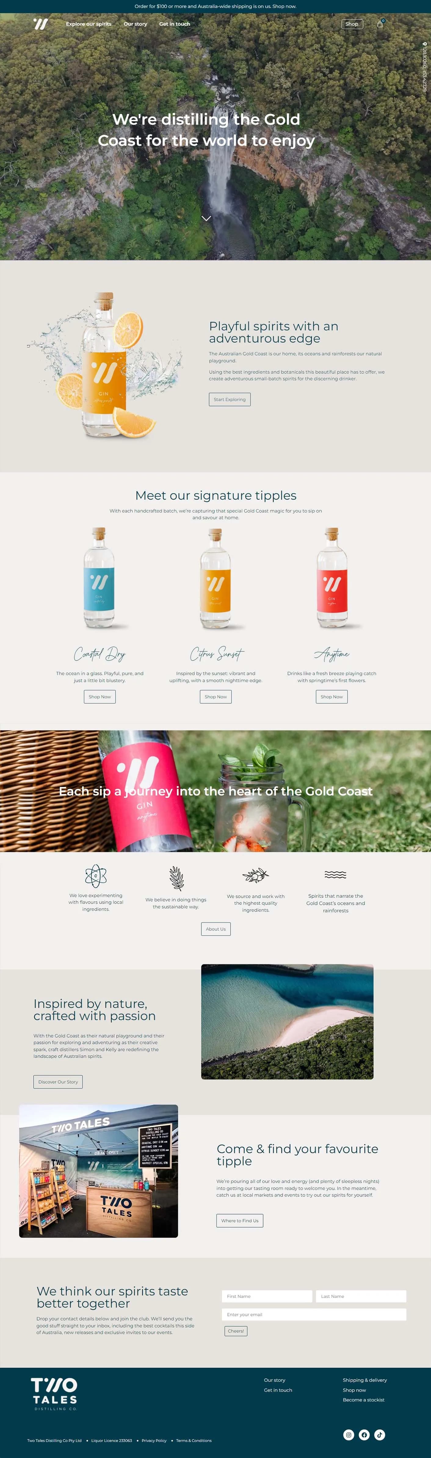 E-commerce Website for Two Tales Gin Boutique Beverages project image