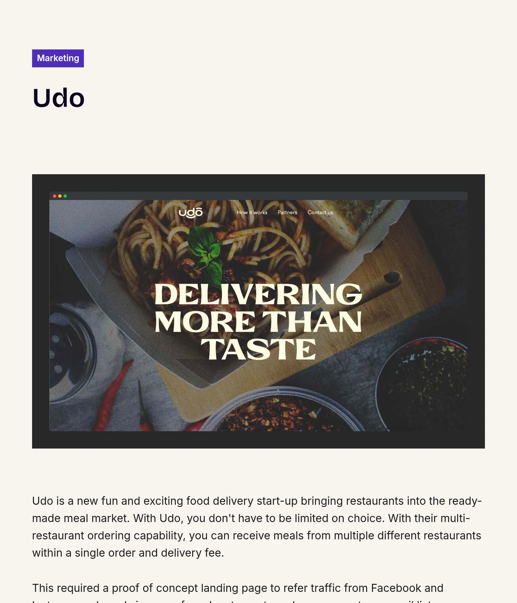 Landing Page & Digital Marketing for Udo Food Delivery Startup screenshot