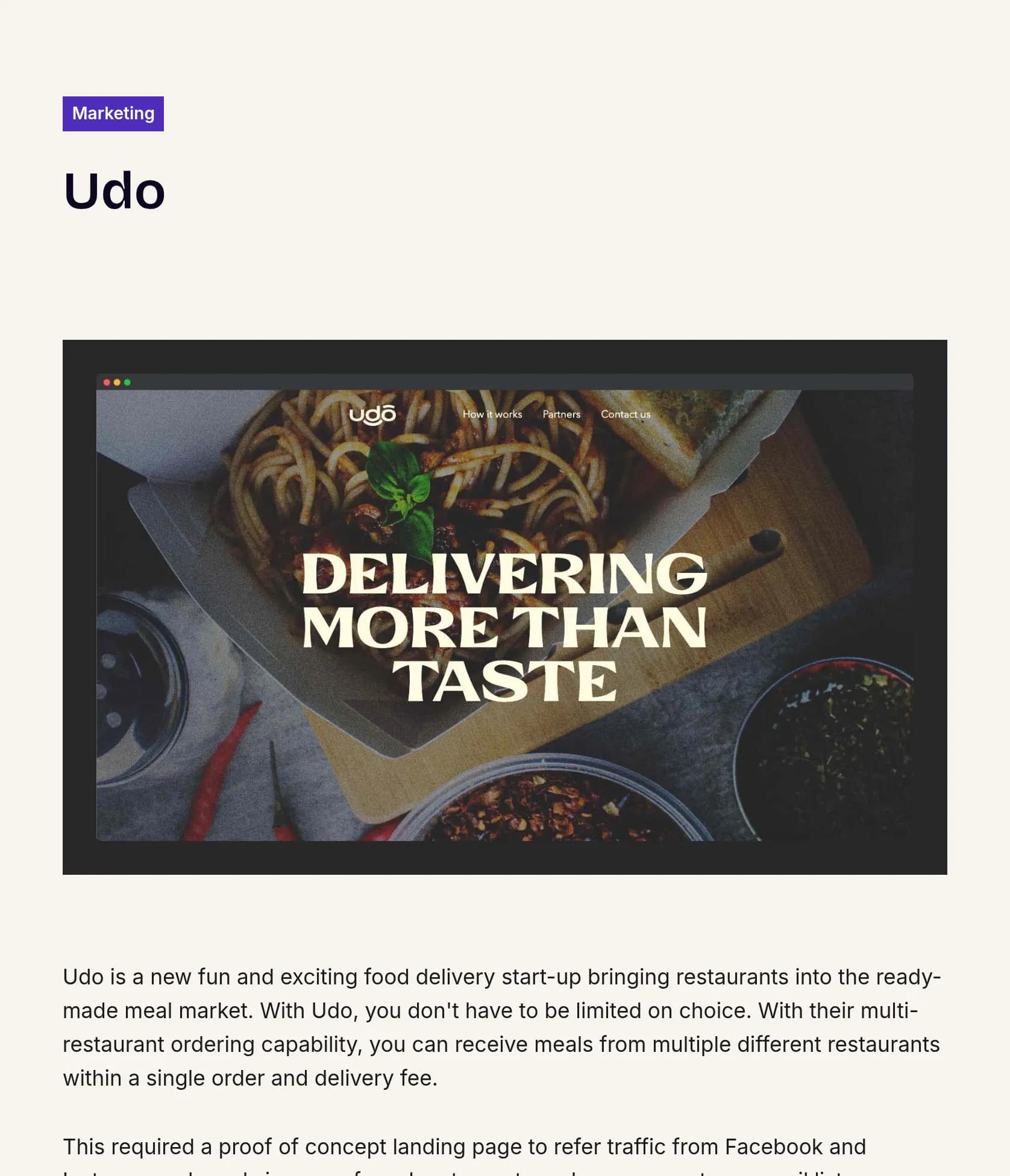 Landing Page & Digital Marketing for Udo Food Delivery Startup